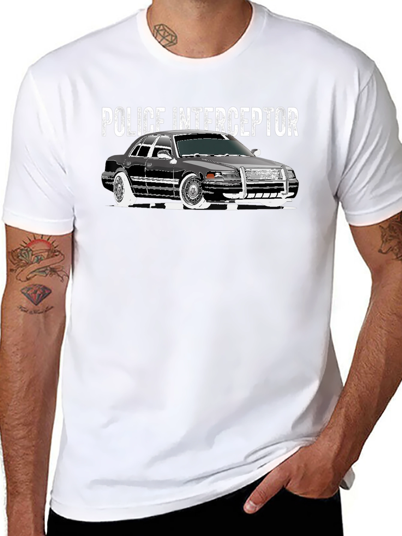 Police Interceptor Car Graphic Black T-Shirt