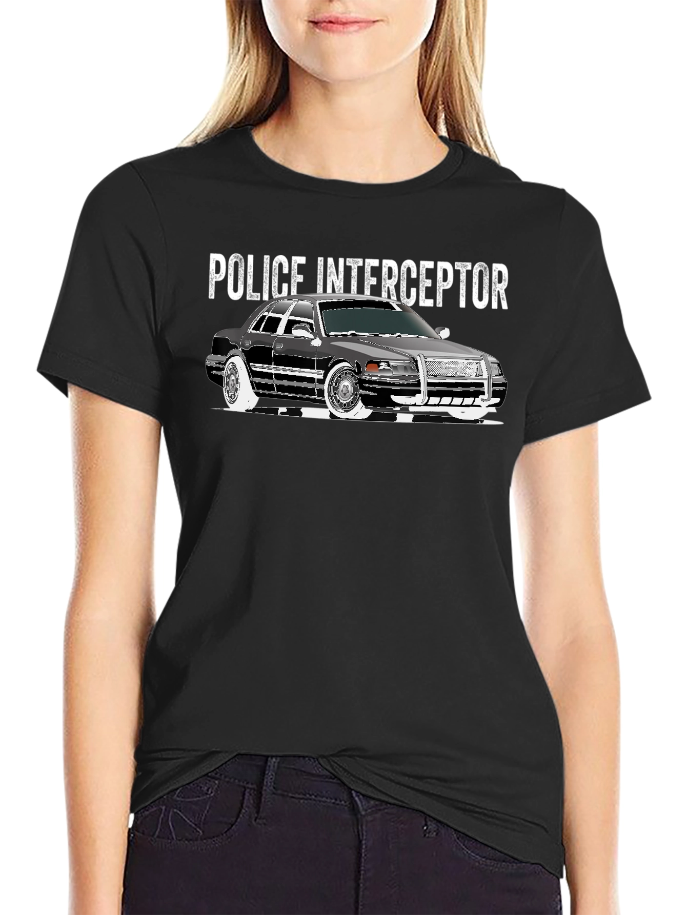 Police Interceptor Car Graphic Black T-Shirt