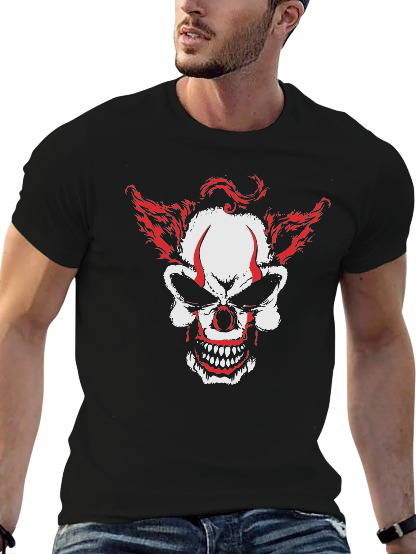 Scary Clown Skull Graphic Tee - Mens Black T-Shirt