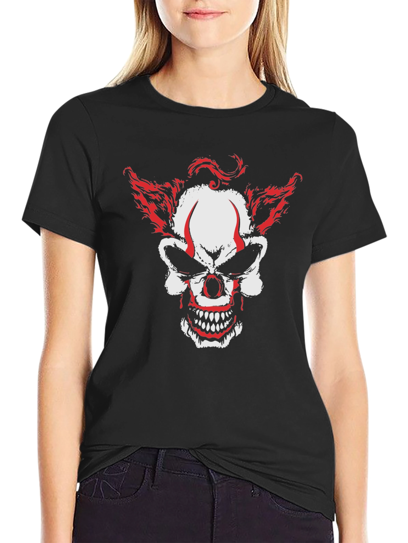 Scary Clown Skull Graphic Tee - Mens Black T-Shirt