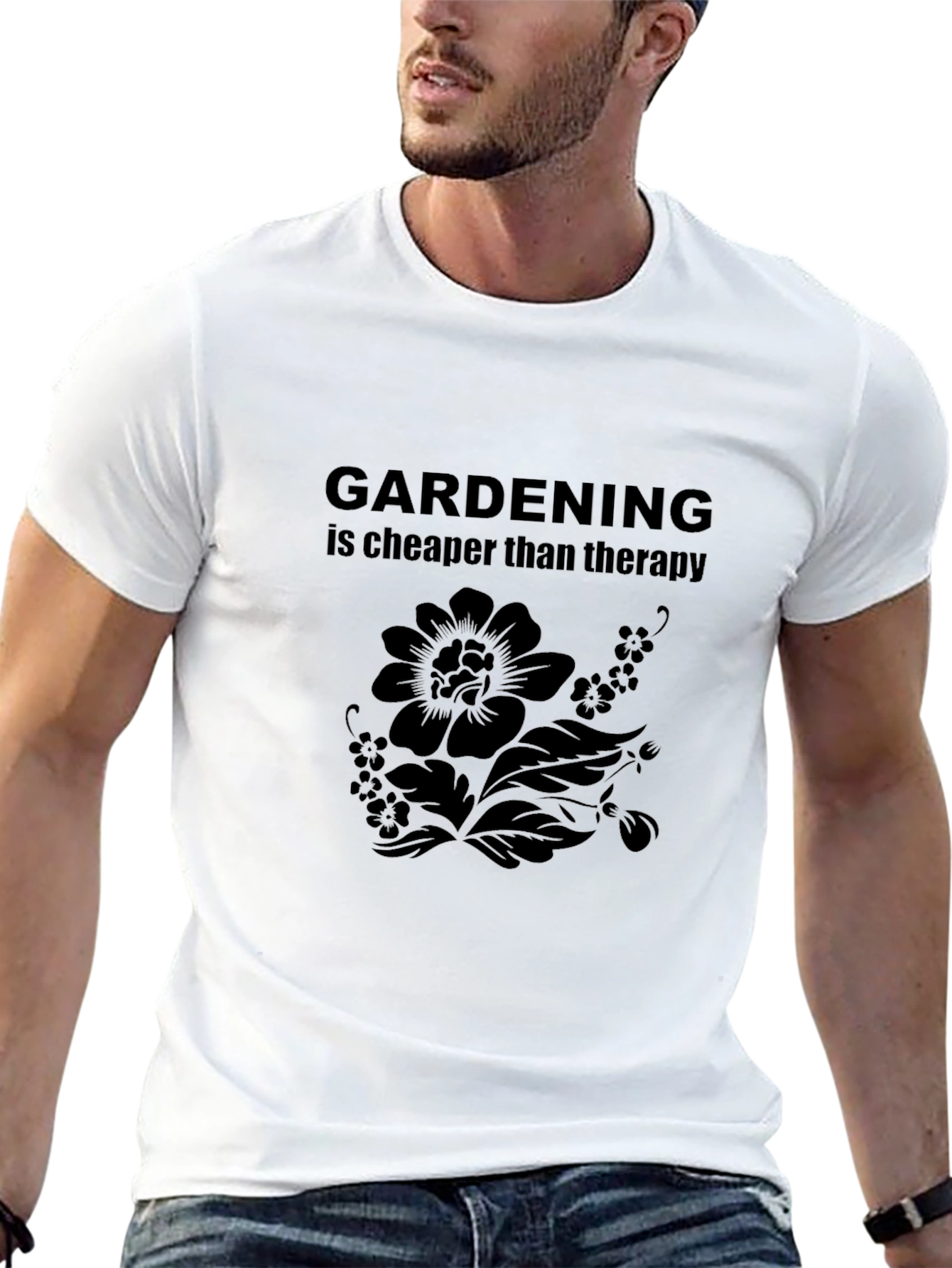 Gardening Cheaper Than Therapy Black Graphic Tee