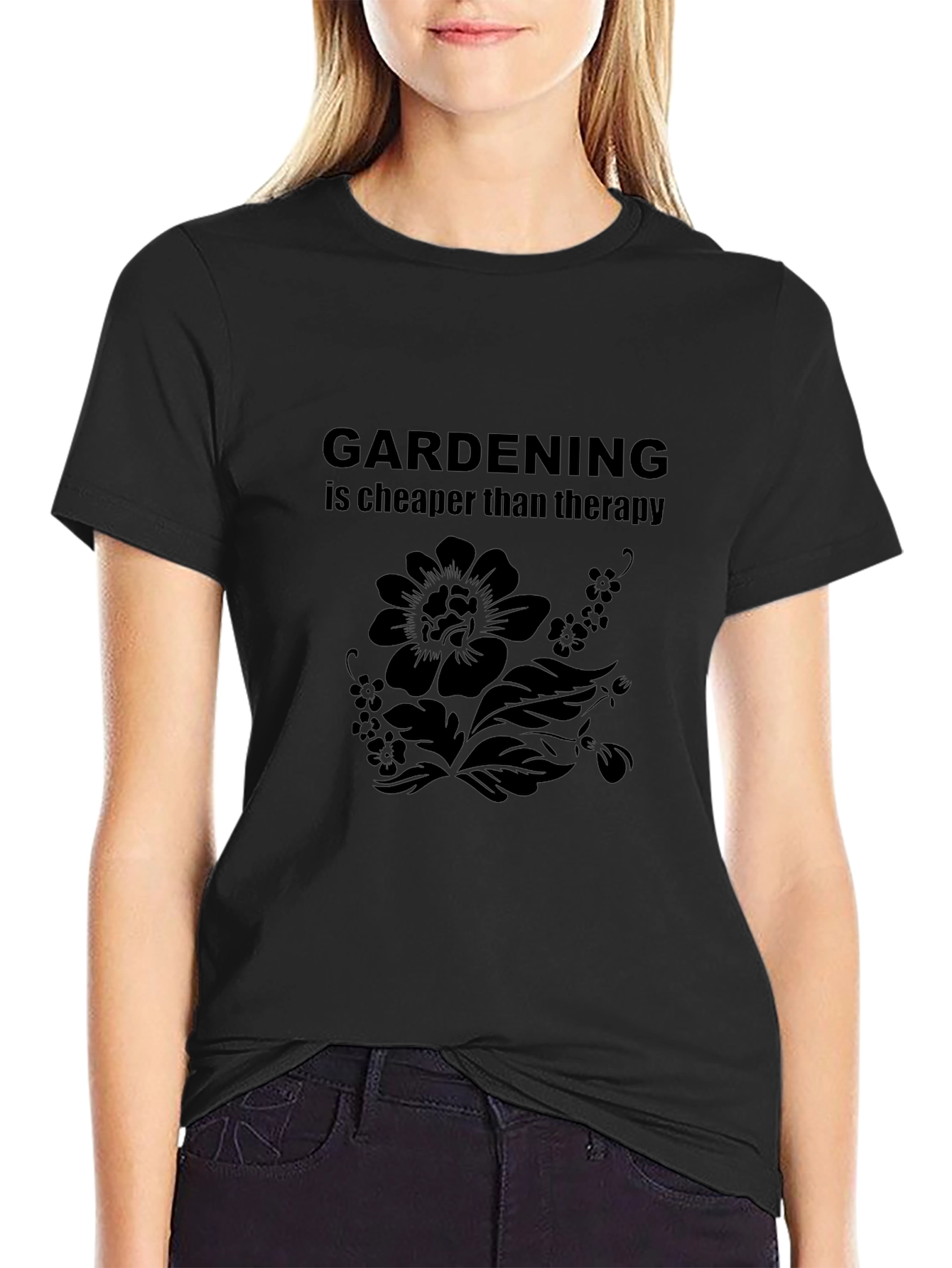 Gardening Cheaper Than Therapy Black Graphic Tee