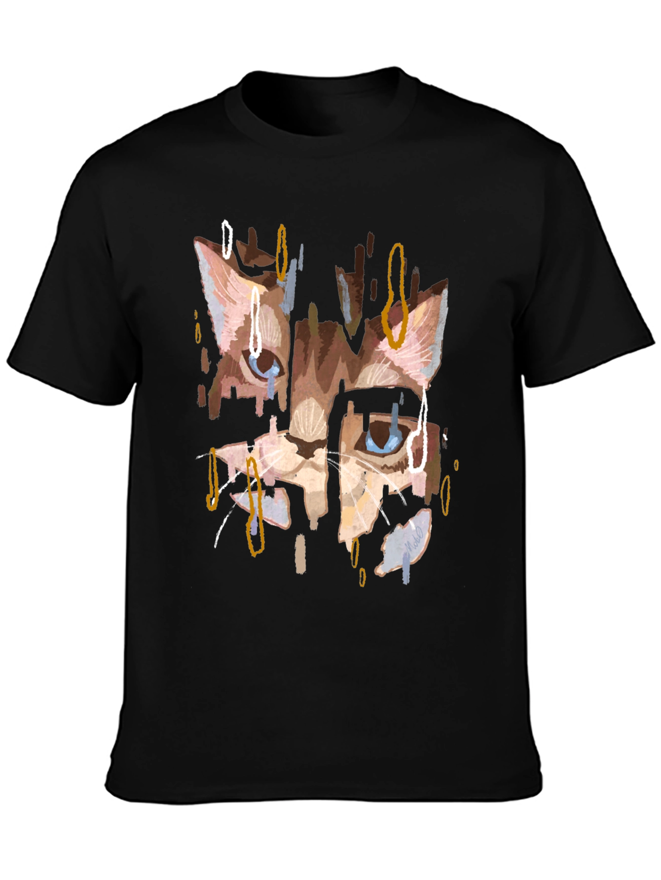 Abstract Cat Print Black T-Shirt