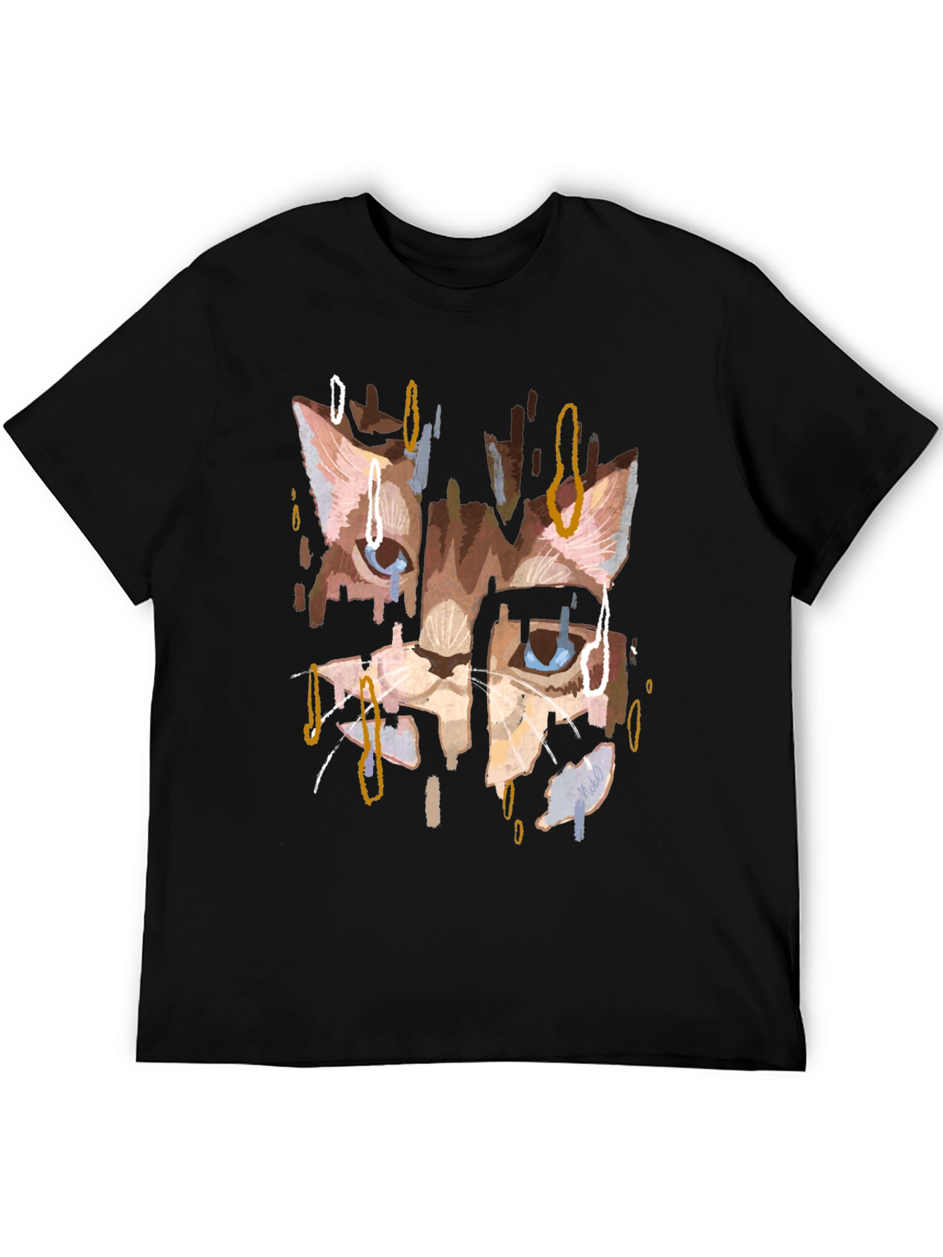 Abstract Cat Print Black T-Shirt