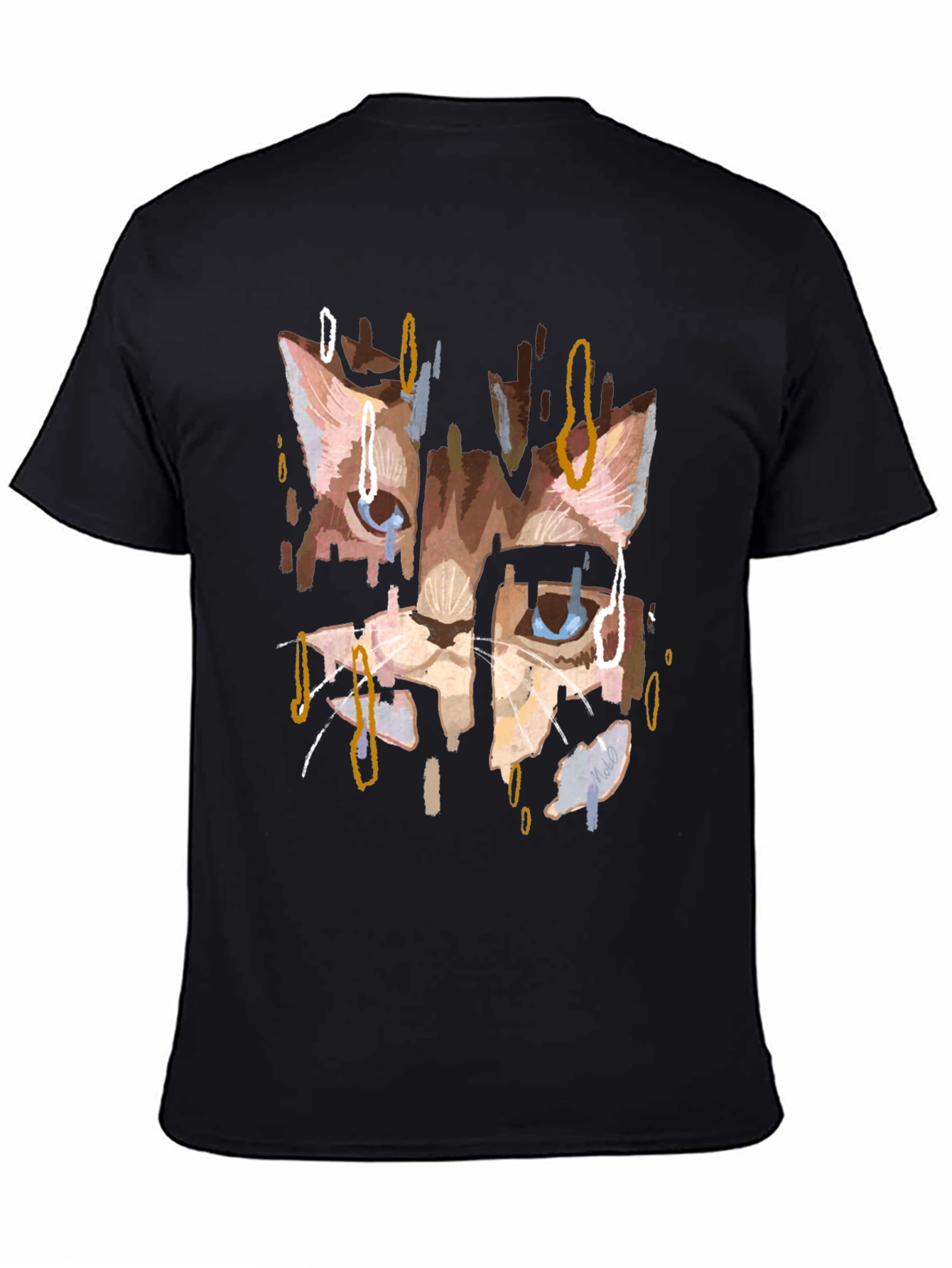 Abstract Cat Print Black T-Shirt