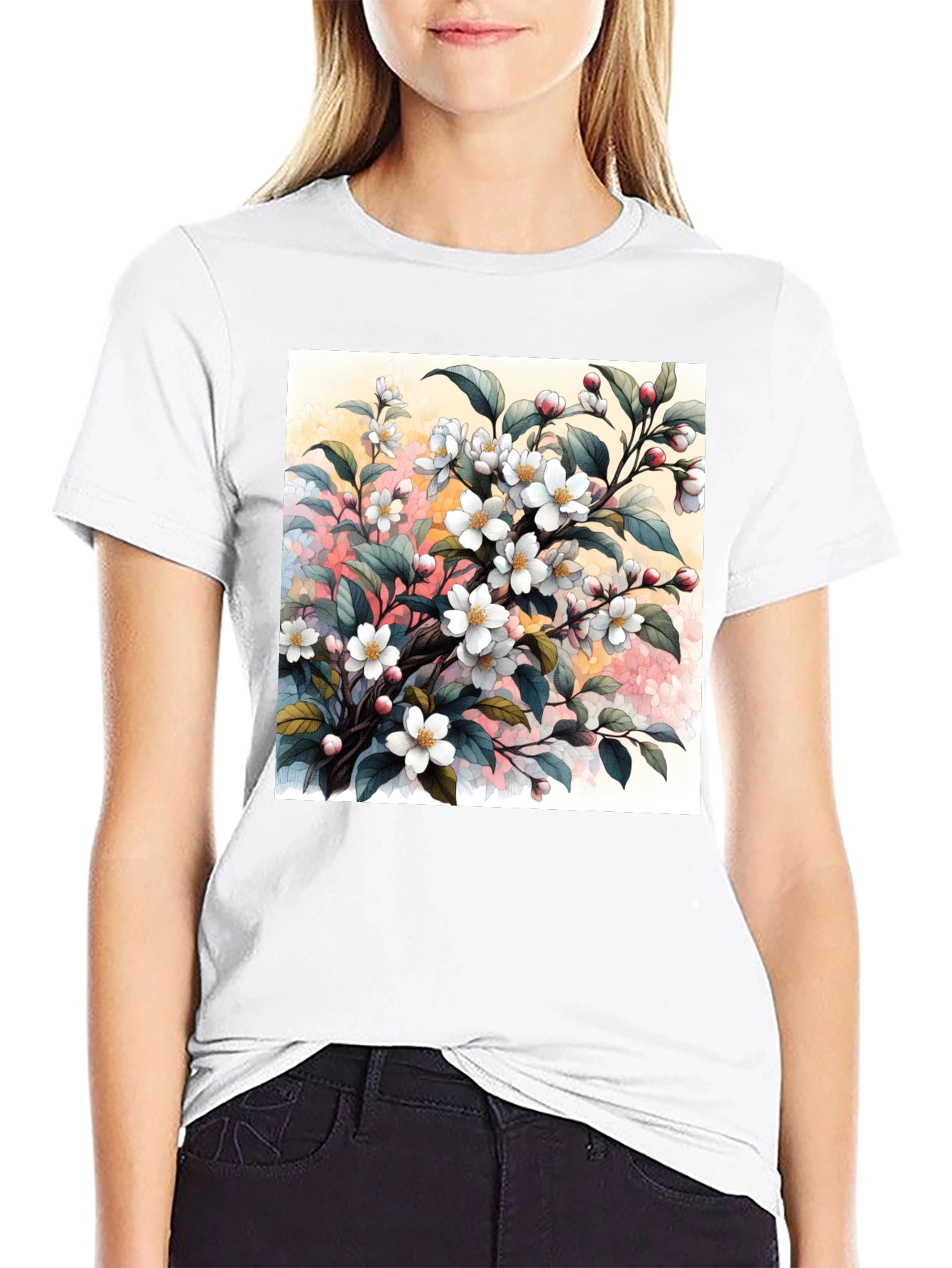 Floral Blossom T-Shirt - Artistic Botanical Design