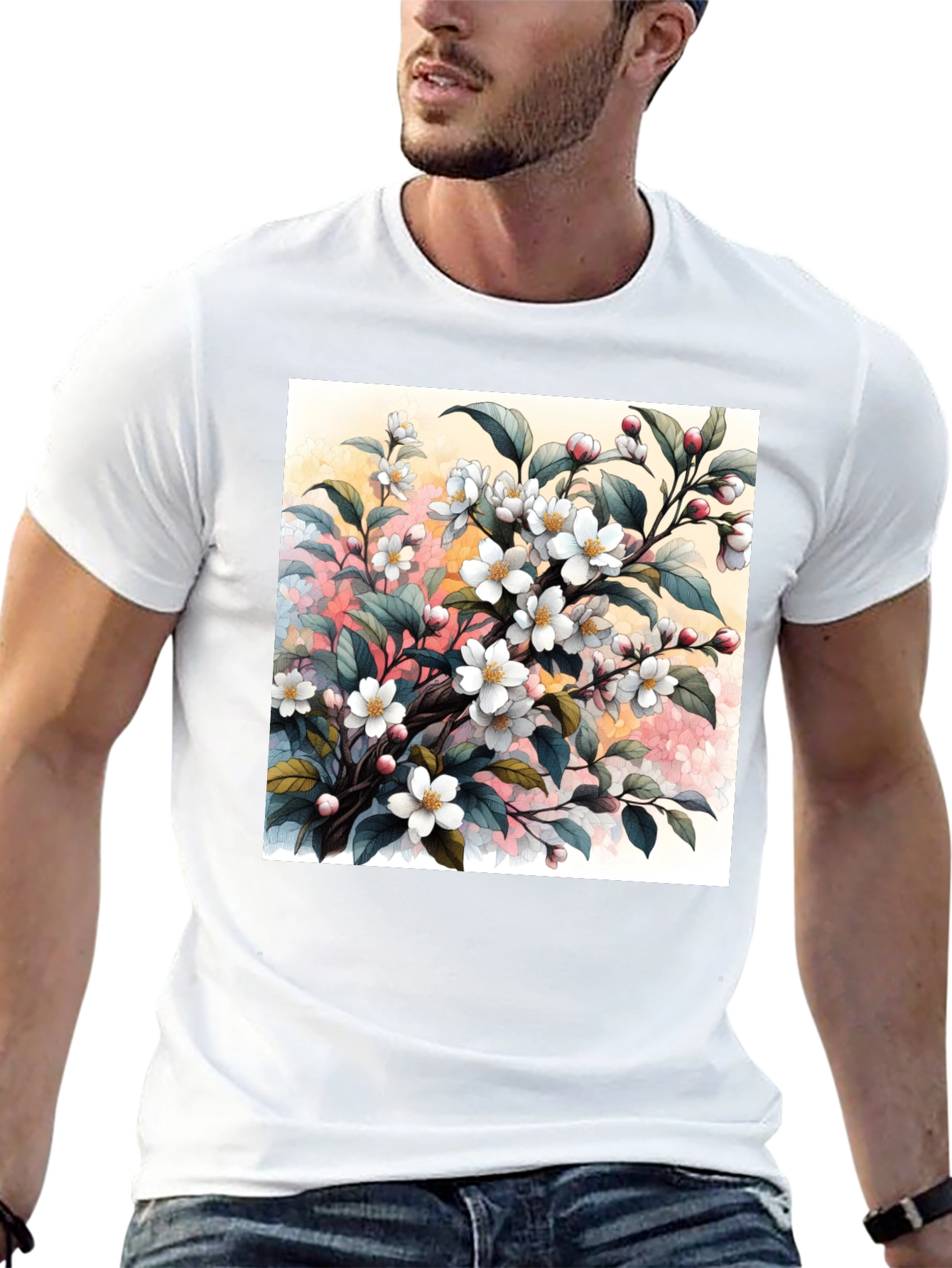 Floral Blossom T-Shirt - Artistic Botanical Design