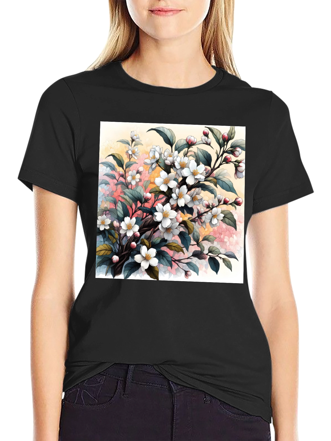Floral Blossom T-Shirt - Artistic Botanical Design