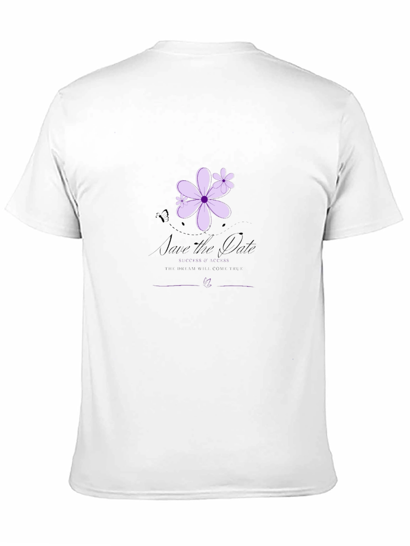 Elegant Black T-Shirt with Floral Save-the-Date Design