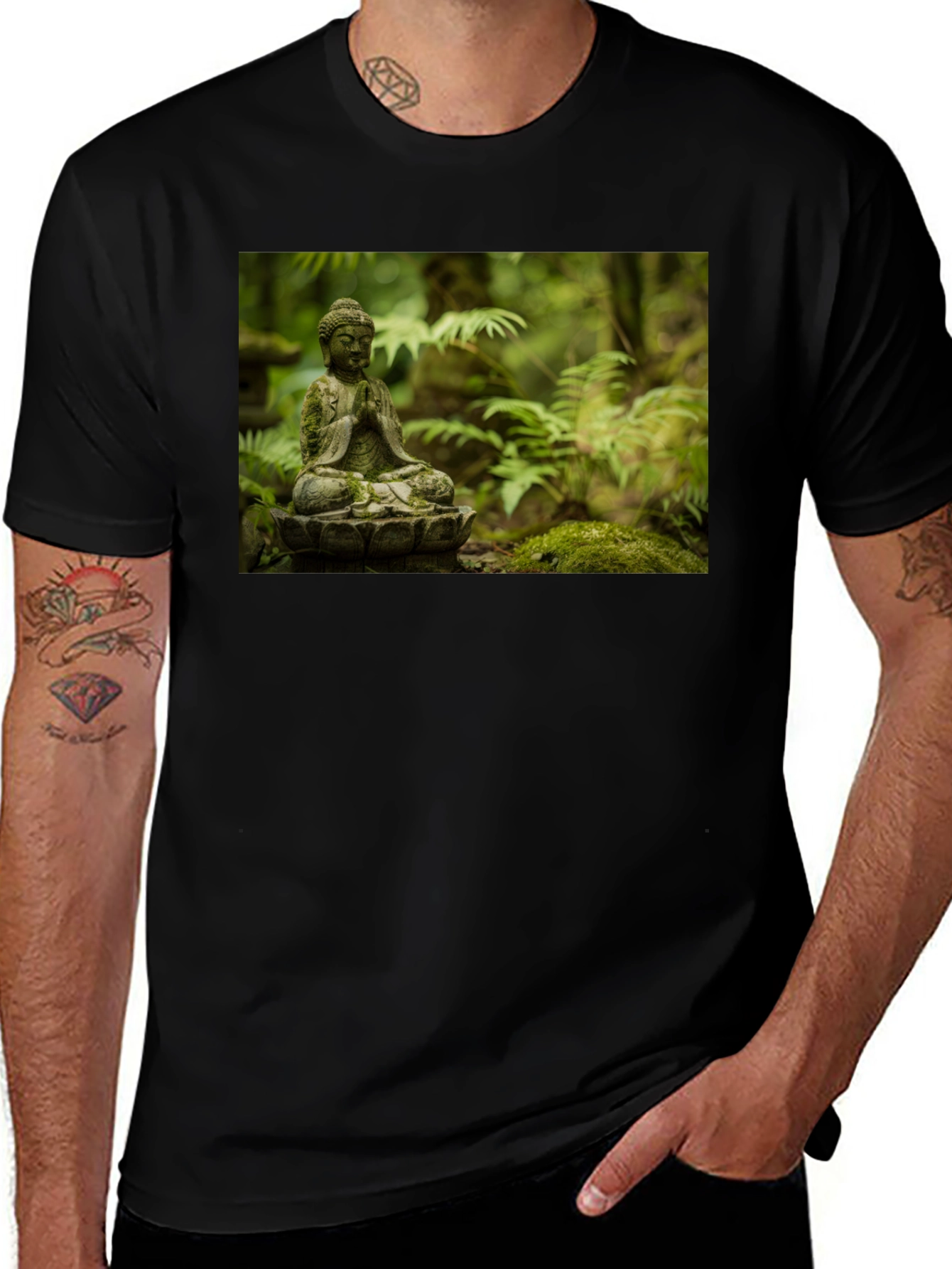 Buddha Statue Graphic Black T-Shirt