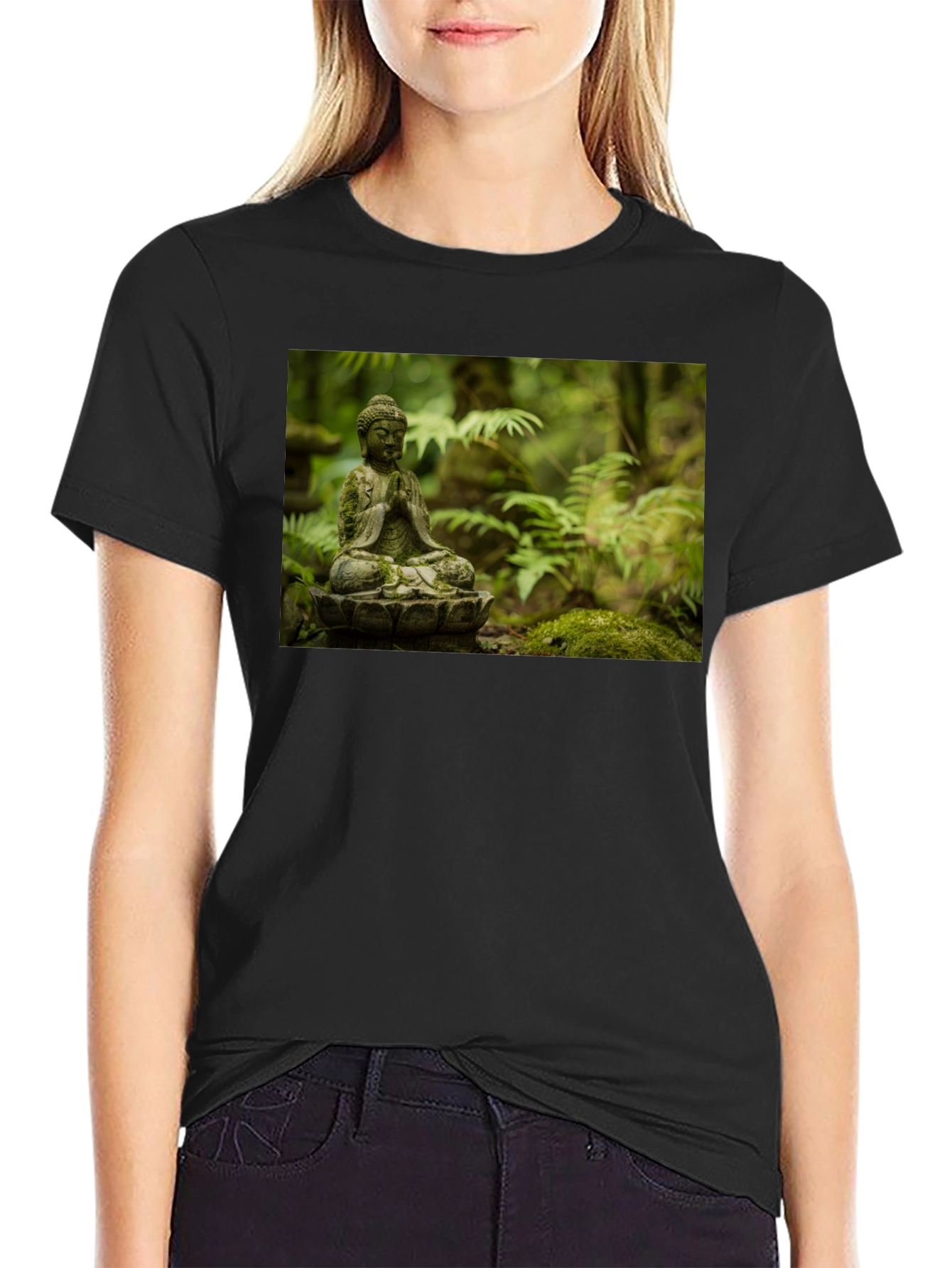 Buddha Statue Graphic Black T-Shirt