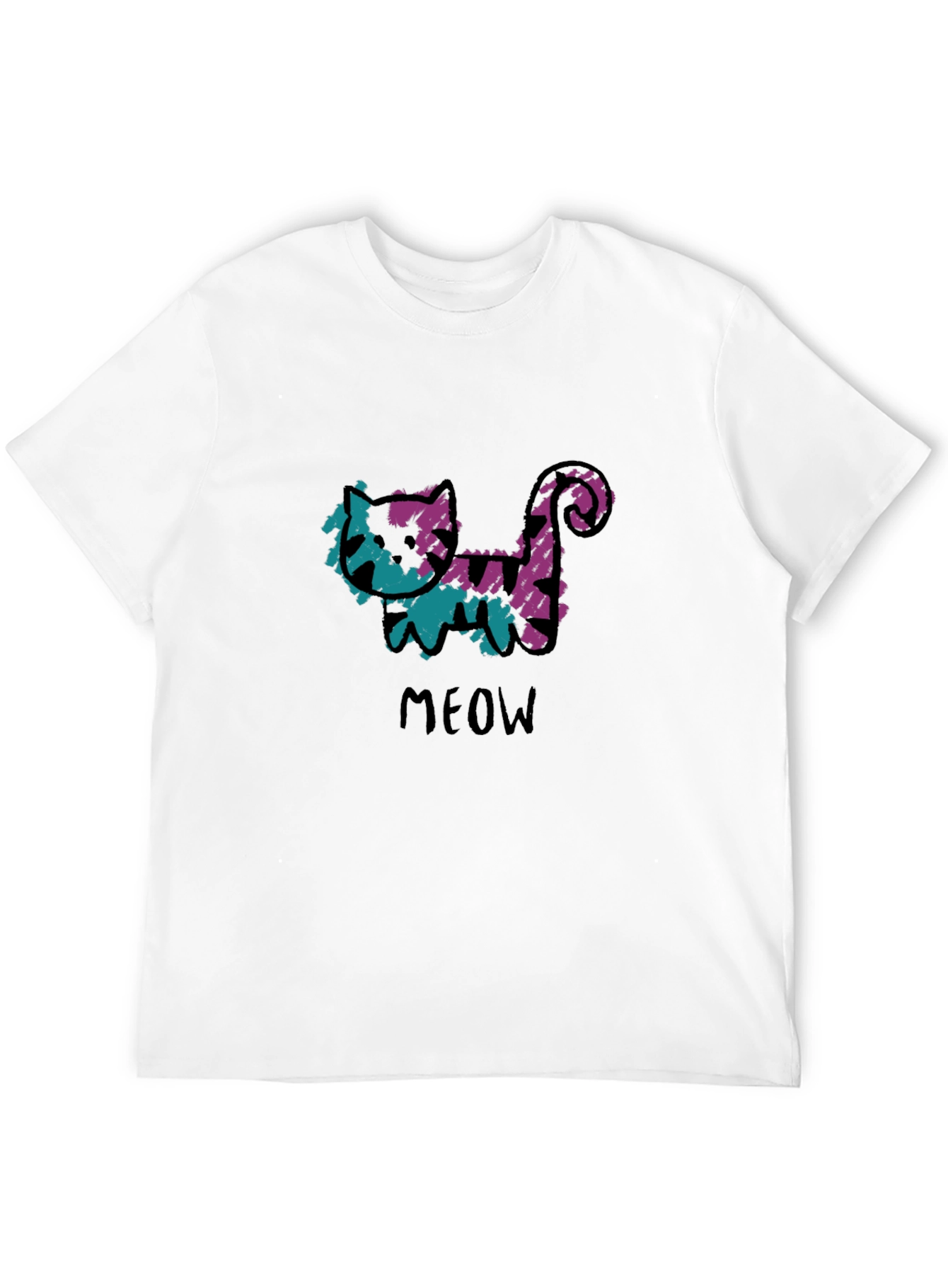 Whimsical Cat Meow Graphic Black T-Shirt