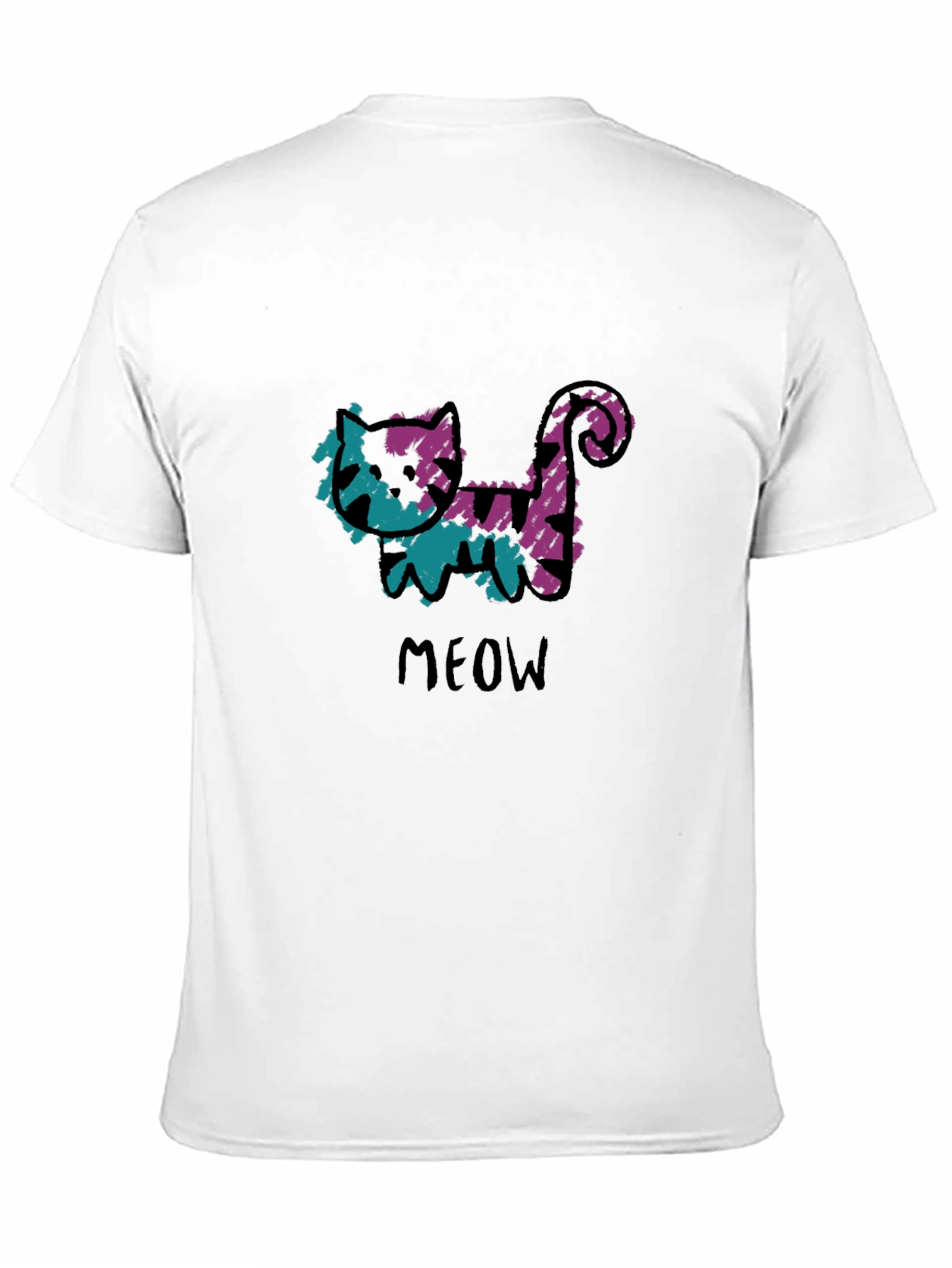 Whimsical Cat Meow Graphic Black T-Shirt