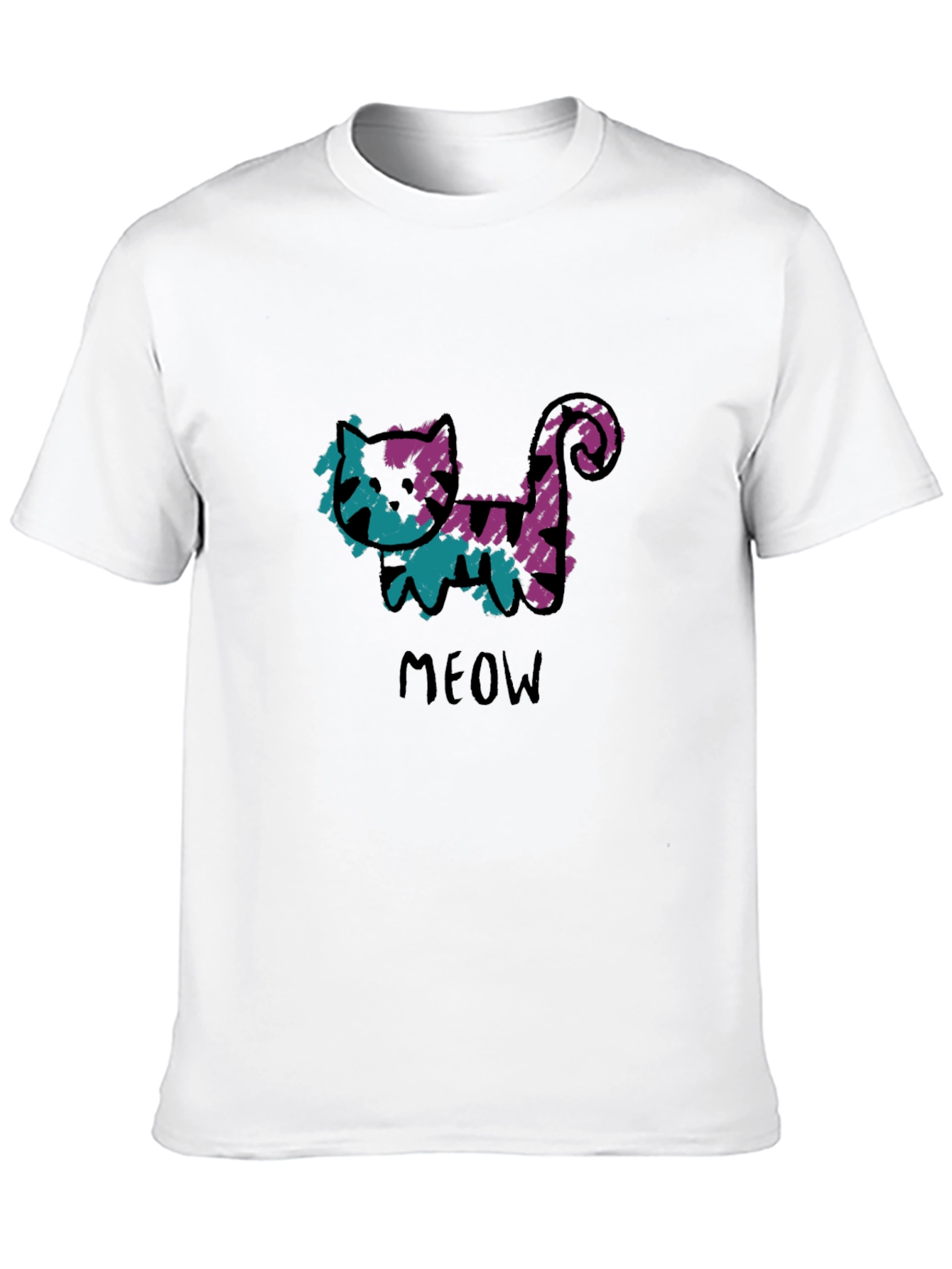 Whimsical Cat Meow Graphic Black T-Shirt