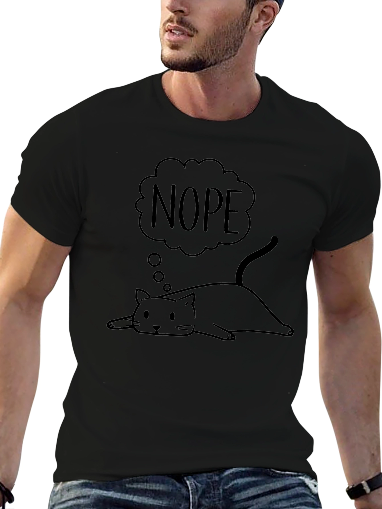 Nope Lazy Cat Graphic T-Shirt