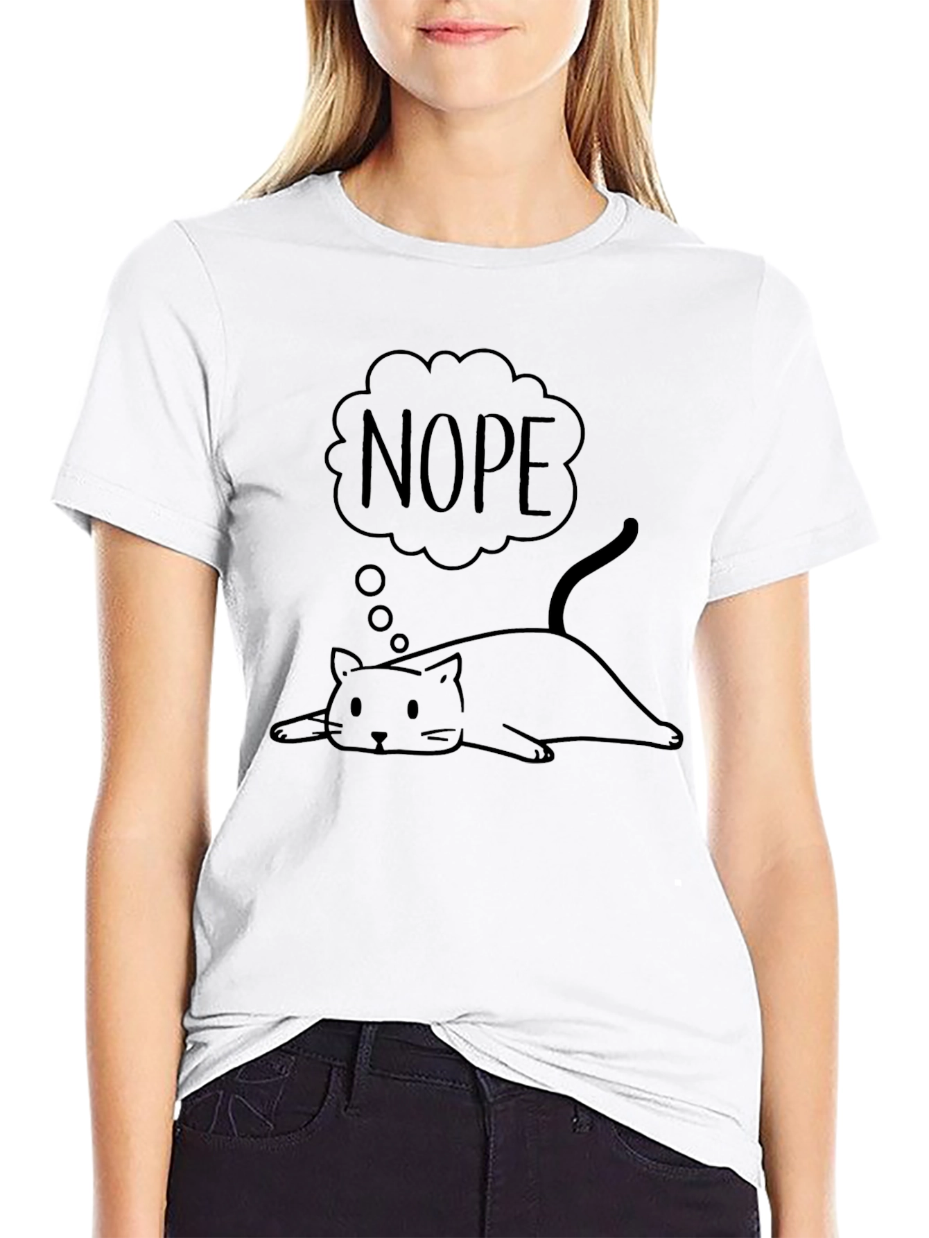 Nope Lazy Cat Graphic T-Shirt