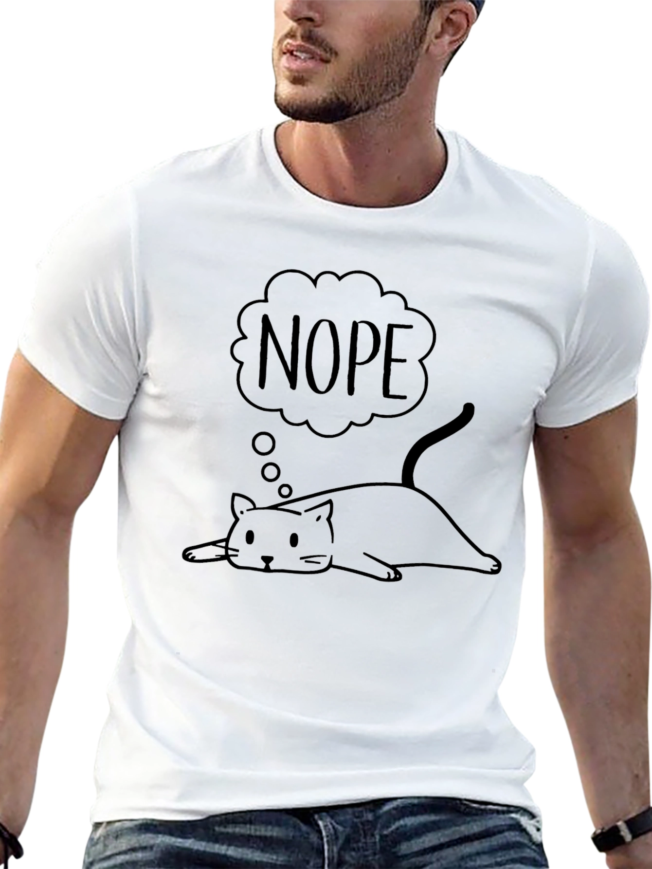 Nope Lazy Cat Graphic T-Shirt