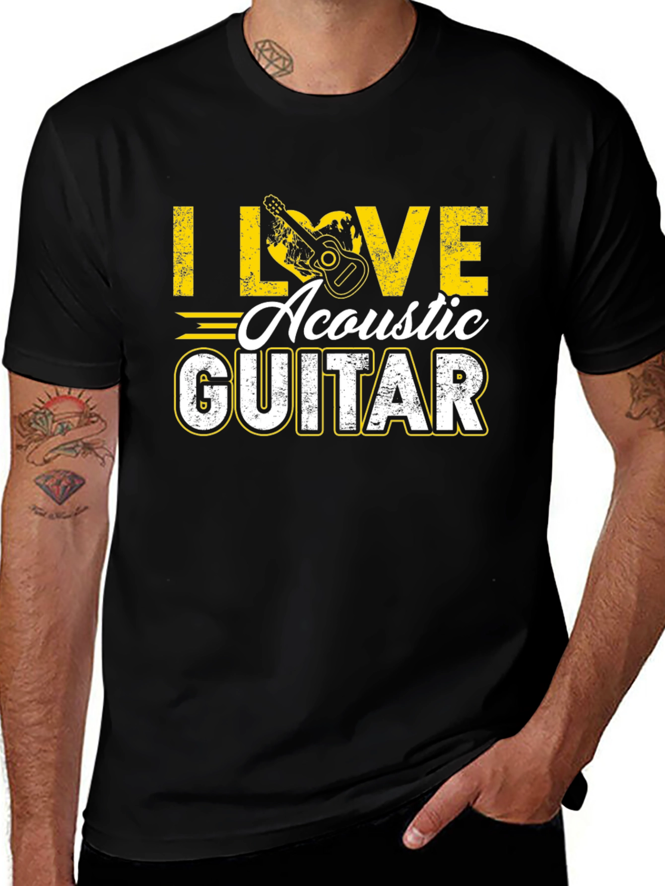 I Love Acoustic Guitar Black T-Shirt