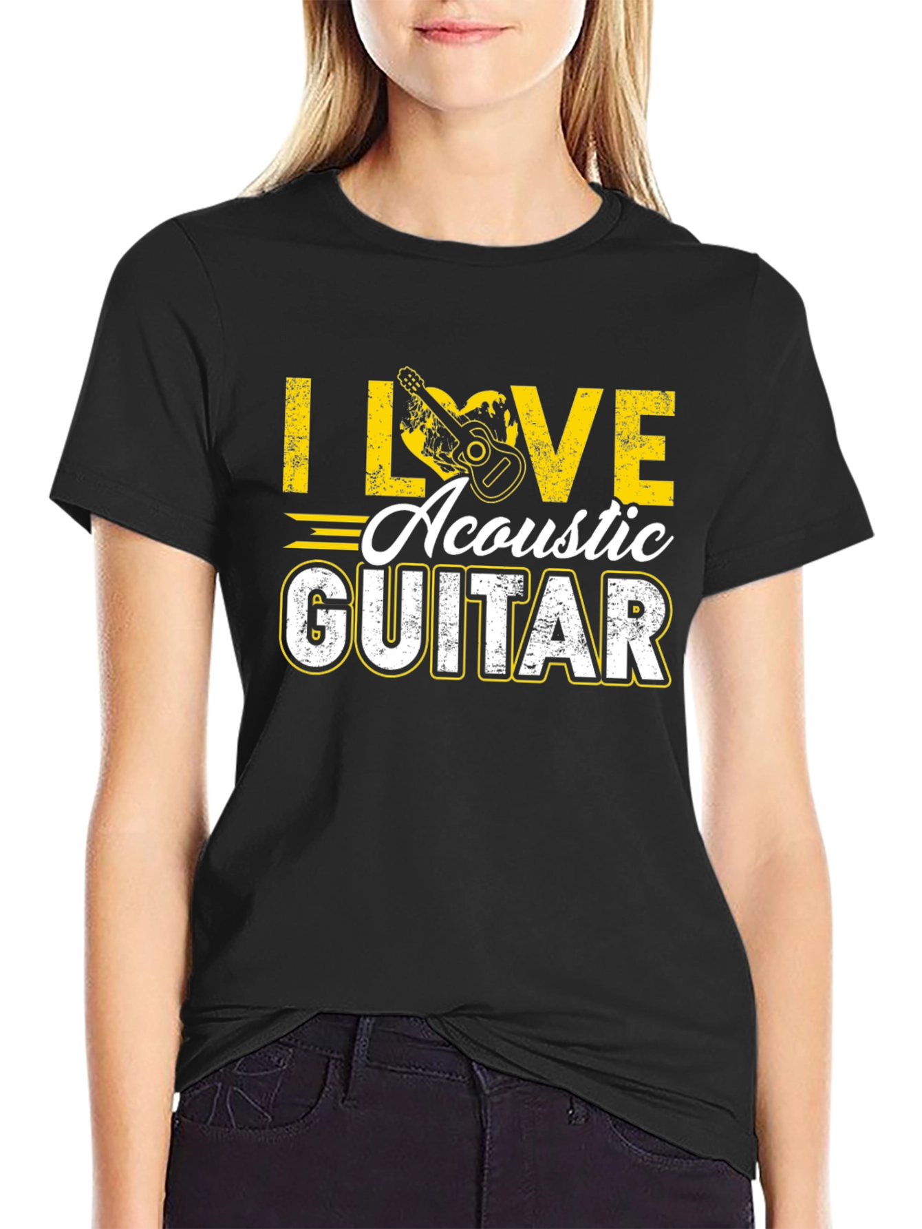I Love Acoustic Guitar Black T-Shirt