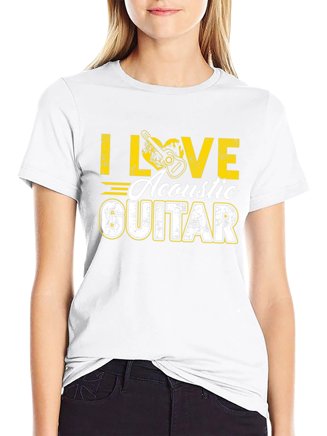 I Love Acoustic Guitar Black T-Shirt