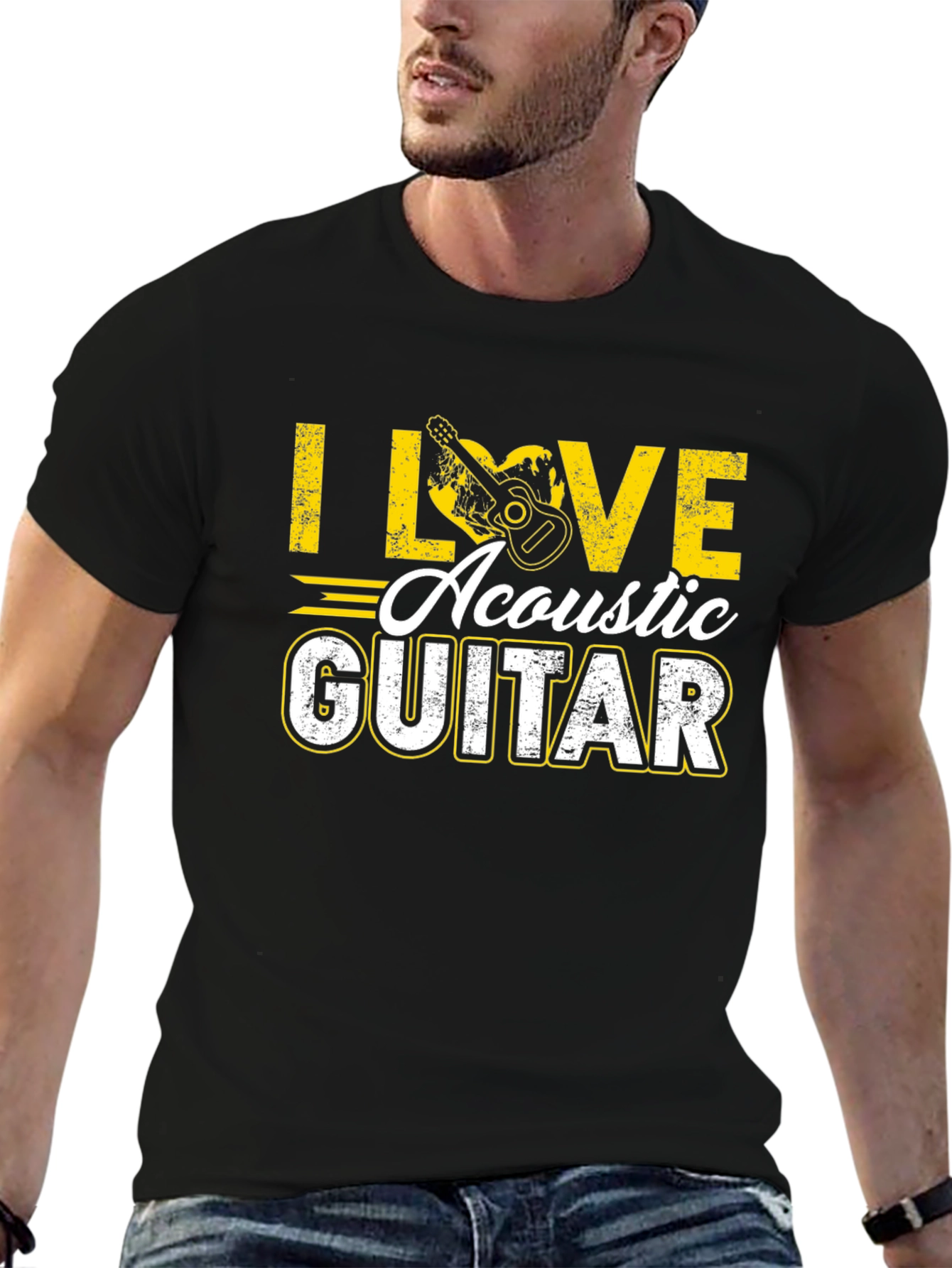I Love Acoustic Guitar Black T-Shirt