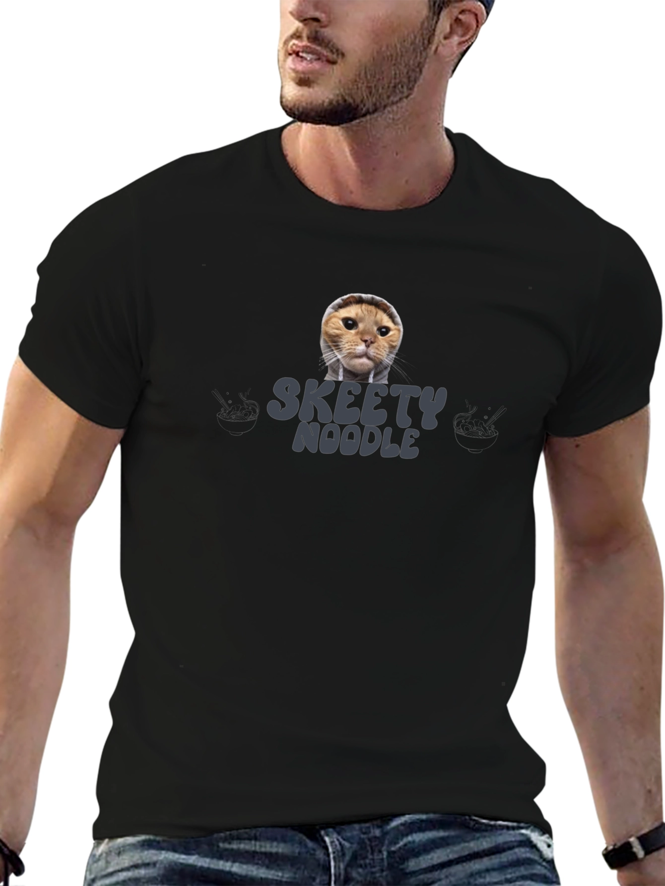 Skeety Noodle Cat Graphic T-Shirt