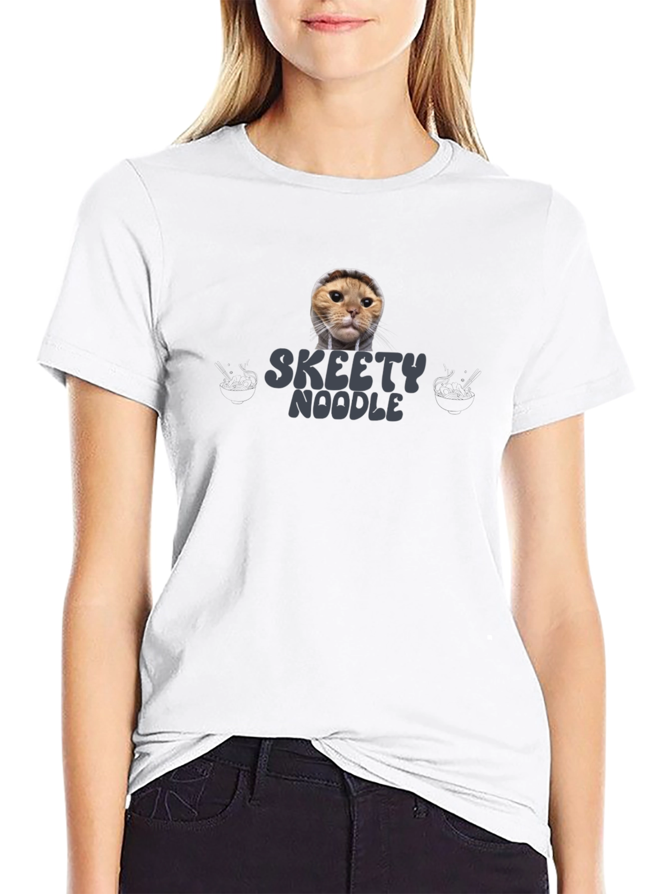 Skeety Noodle Cat Graphic T-Shirt