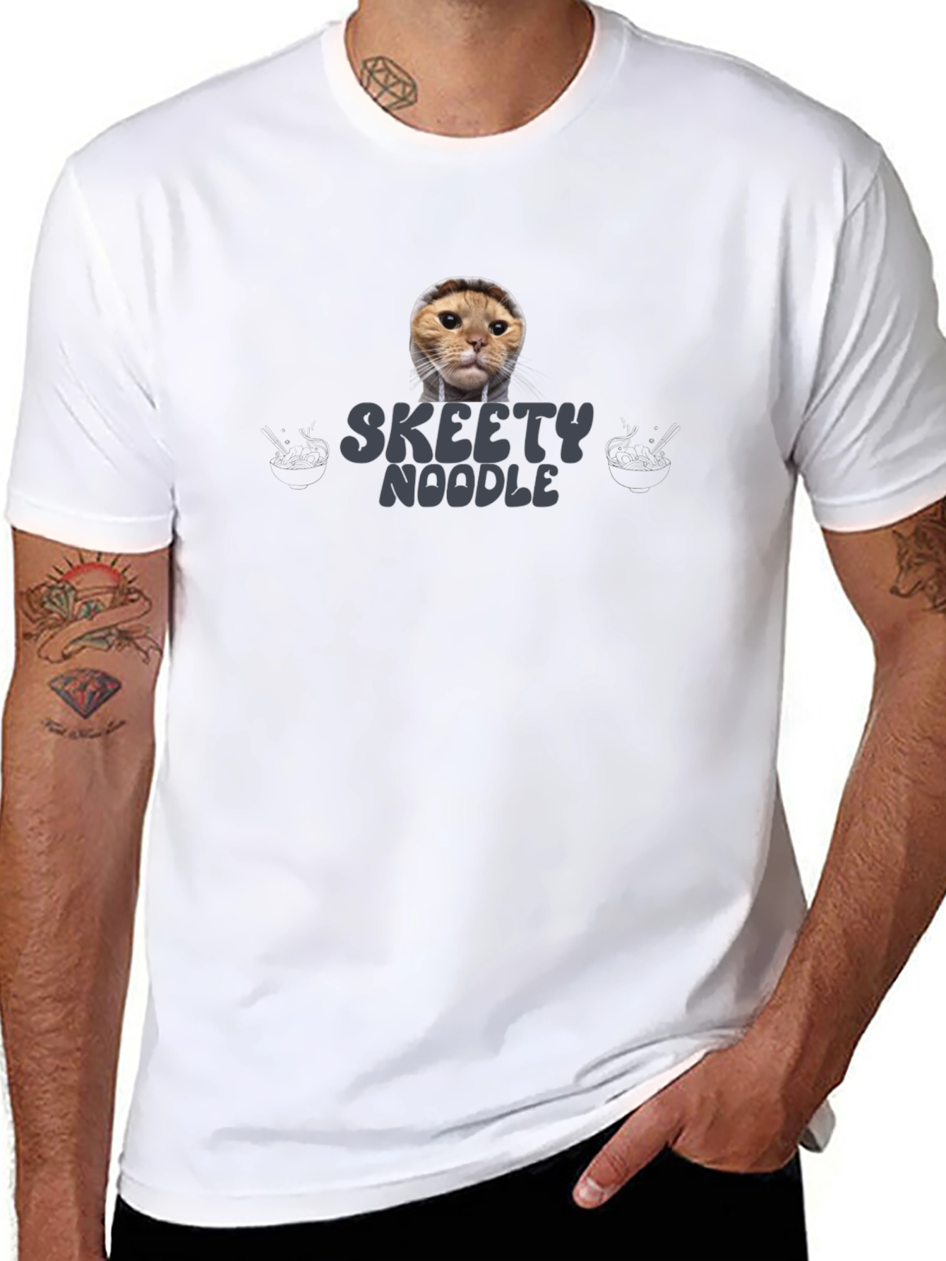 Skeety Noodle Cat Graphic T-Shirt