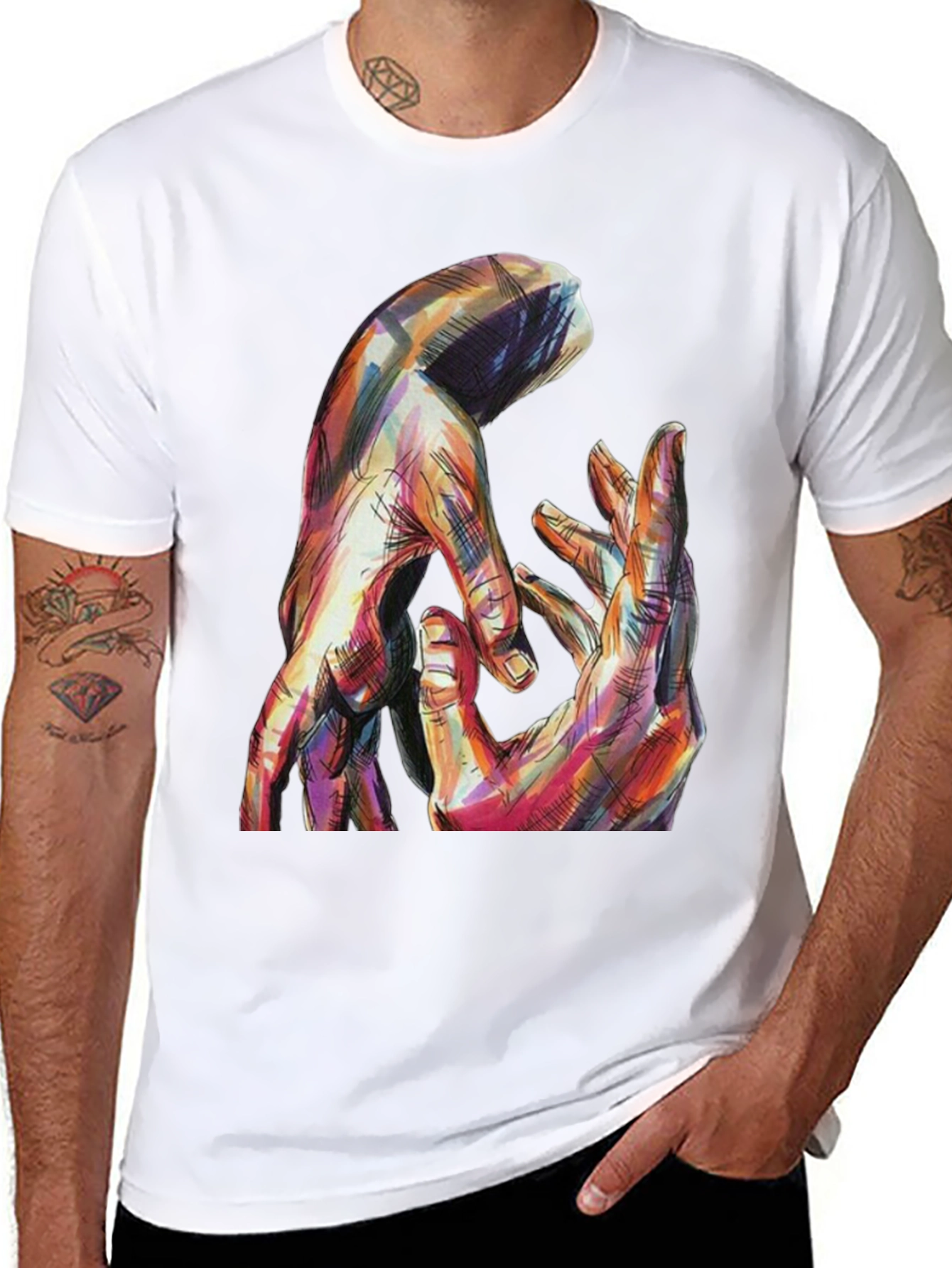 Abstract Hands Graphic Print Black T-Shirt