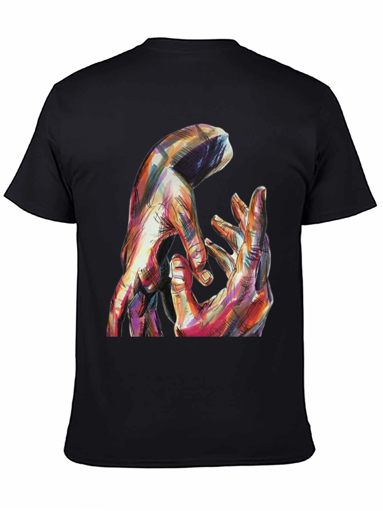 Abstract Hands Graphic Print Black T-Shirt