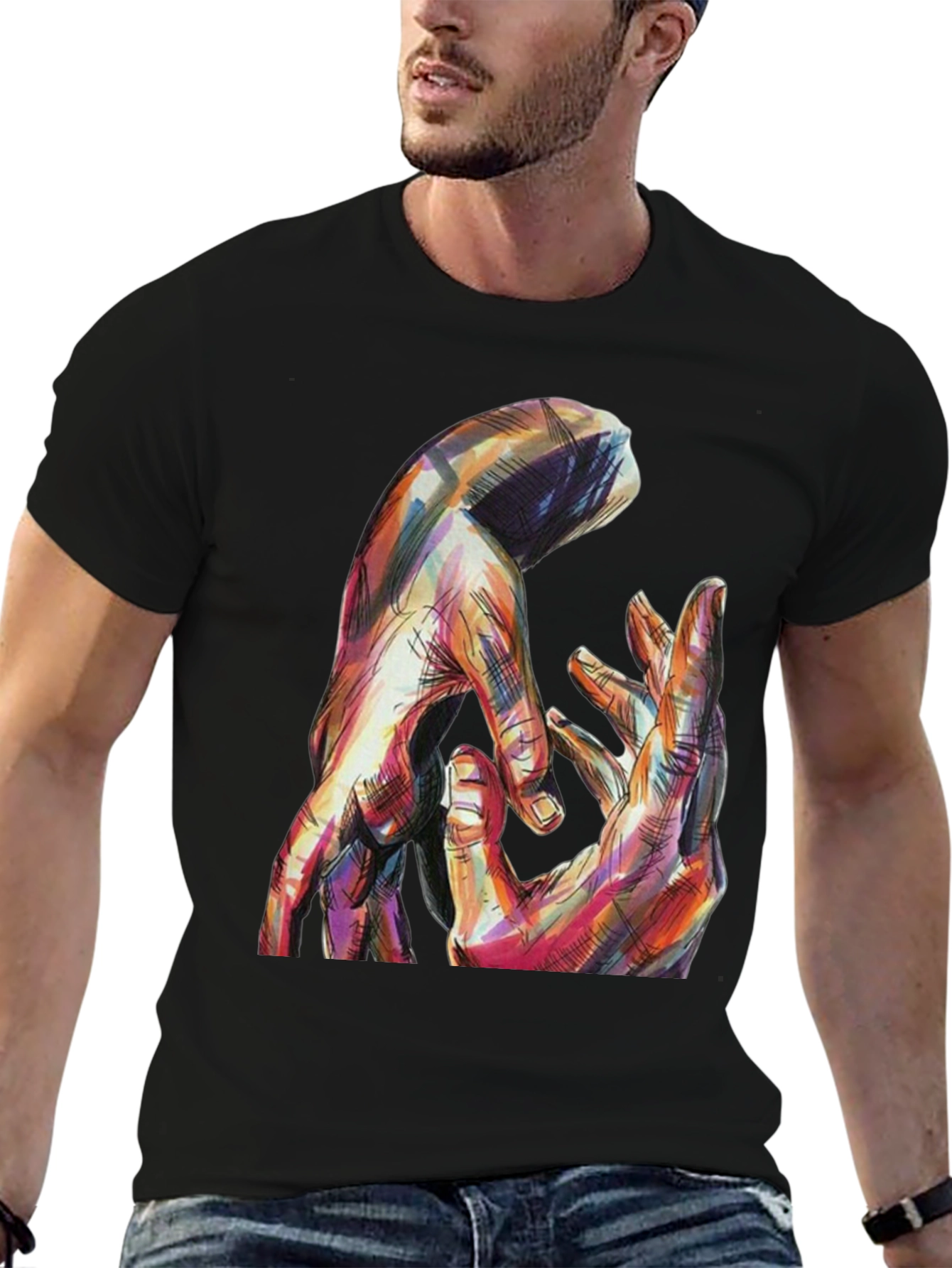 Abstract Hands Graphic Print Black T-Shirt