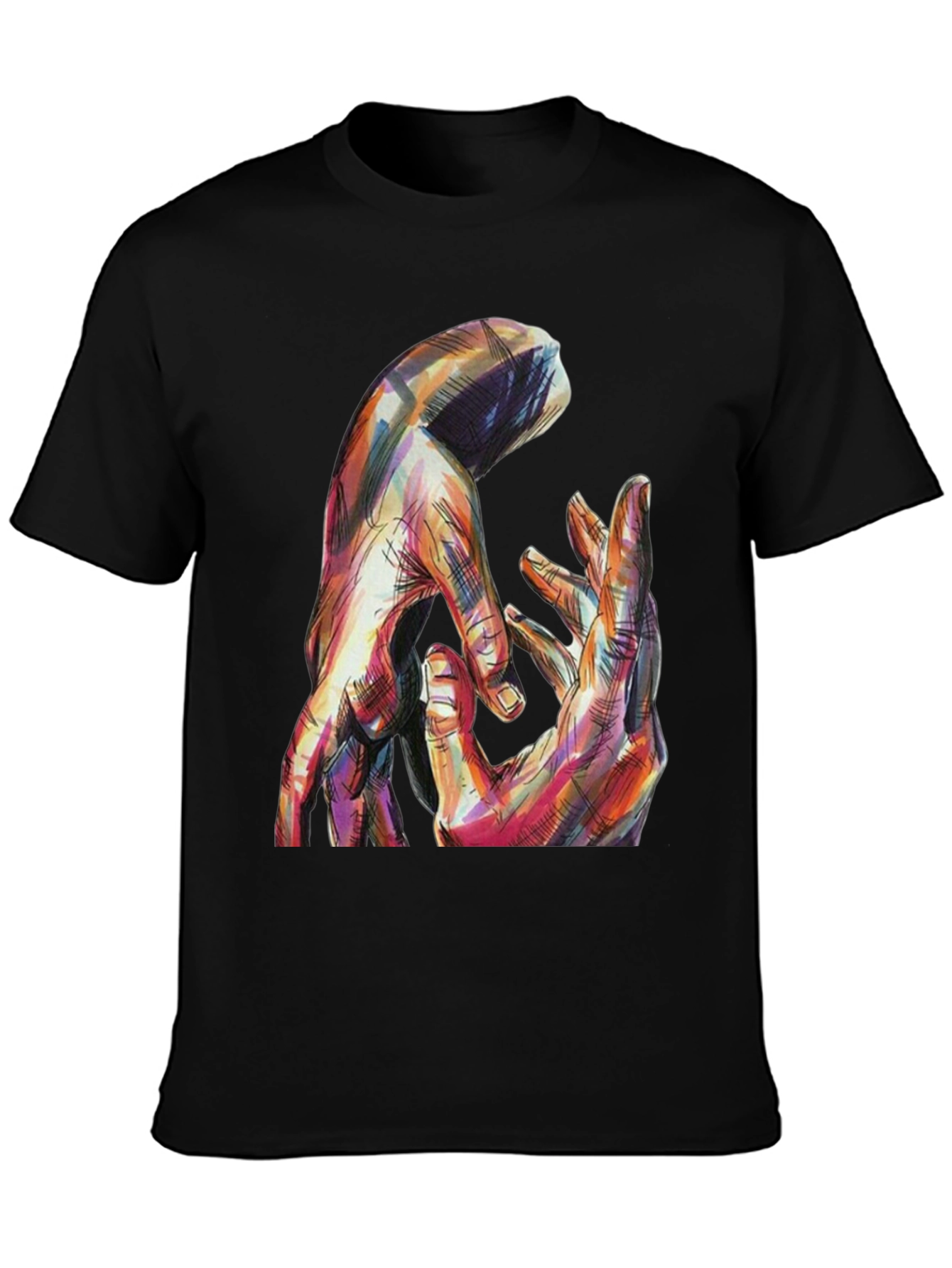Abstract Hands Graphic Print Black T-Shirt