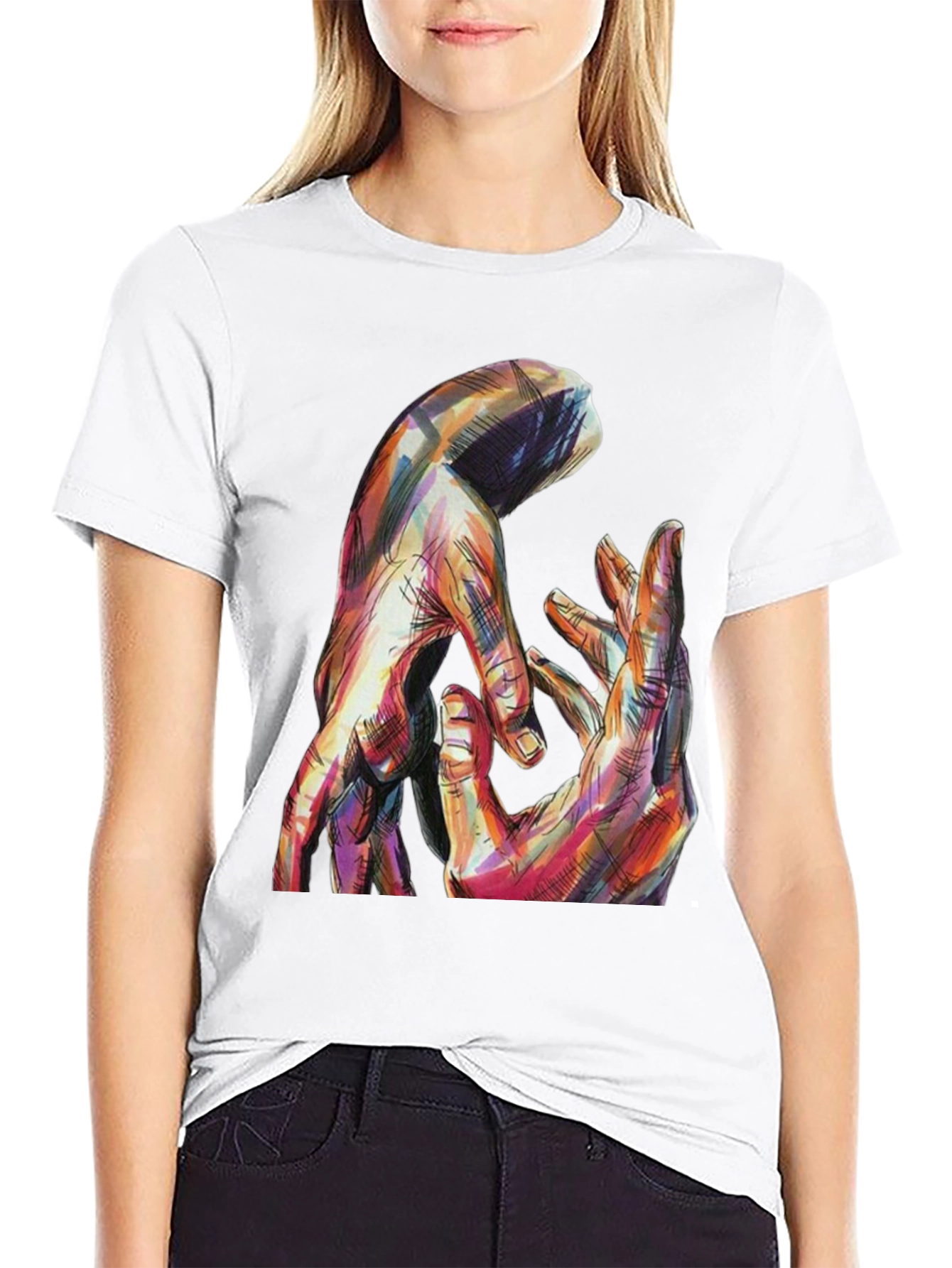 Abstract Hands Graphic Print Black T-Shirt
