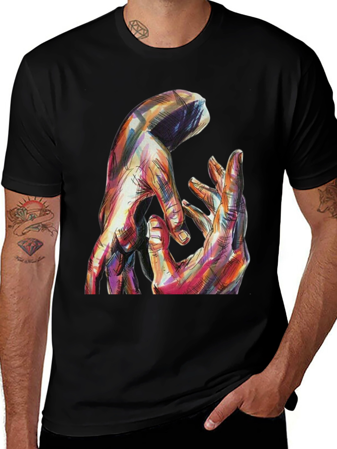Abstract Hands Graphic Print Black T-Shirt