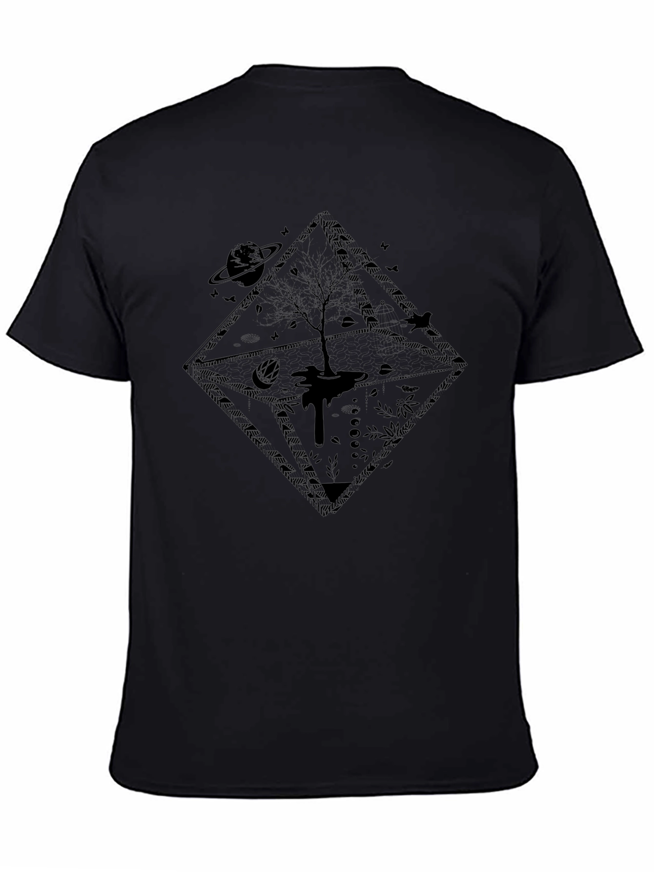 Mens Black Graphic Tee - Tree of Life Design