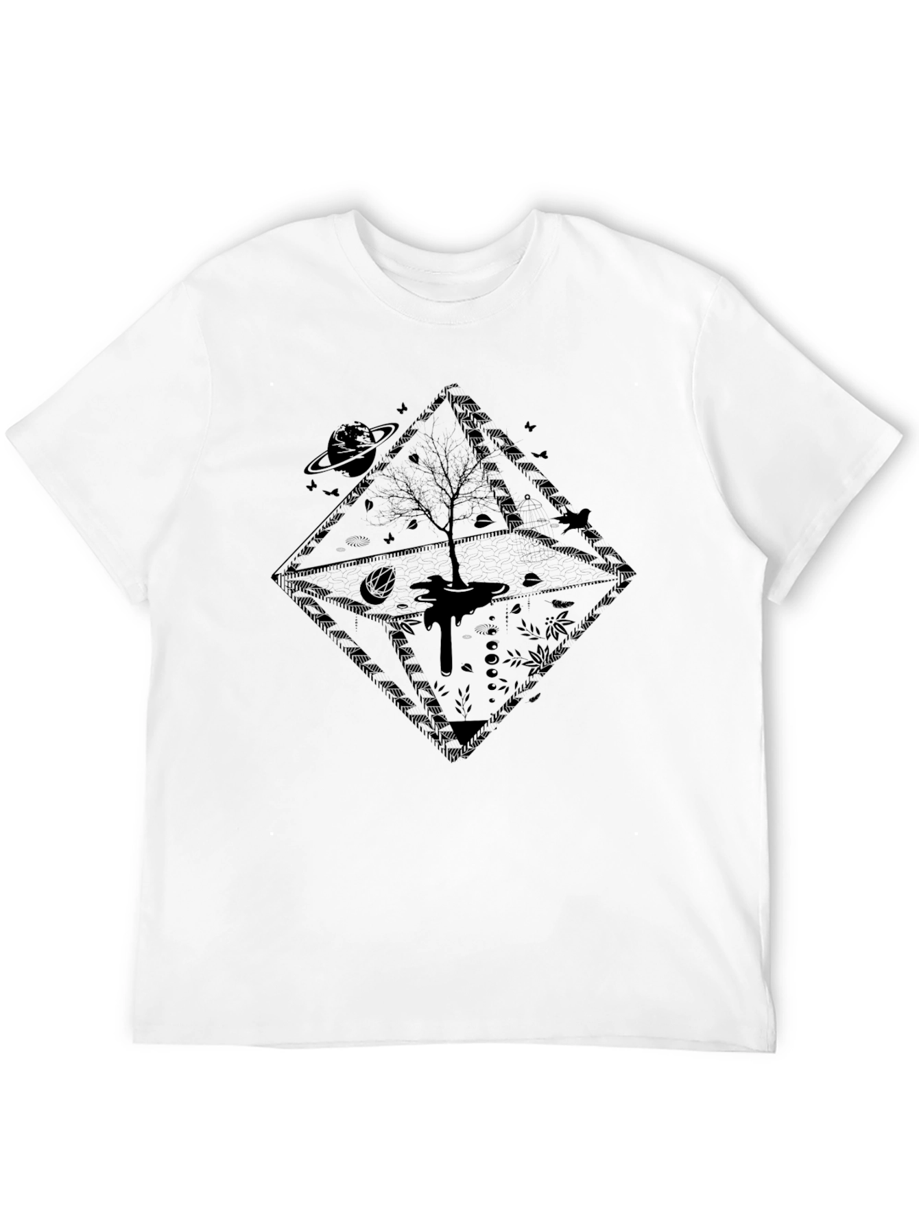 Mens Black Graphic Tee - Tree of Life Design