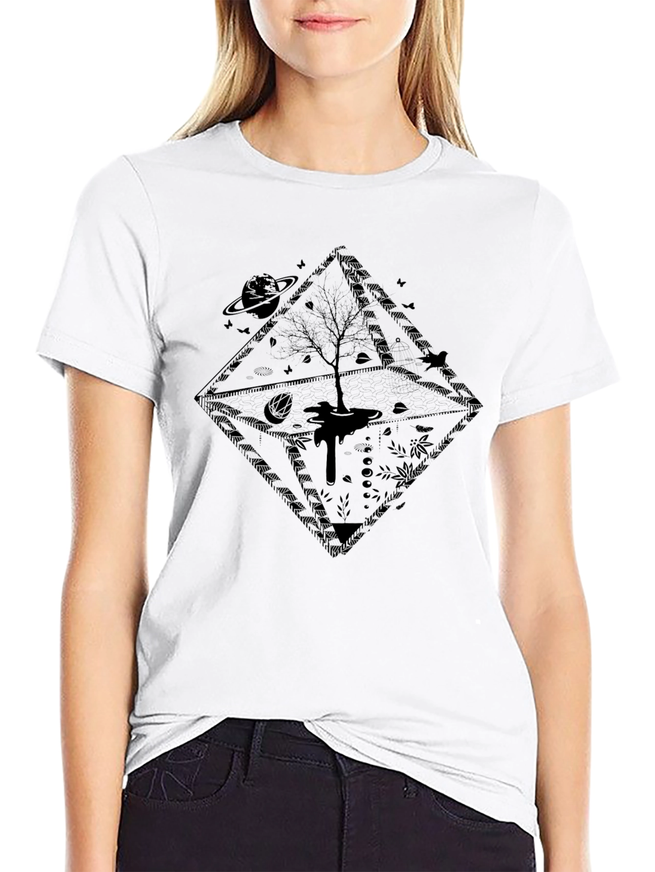 Mens Black Graphic Tee - Tree of Life Design