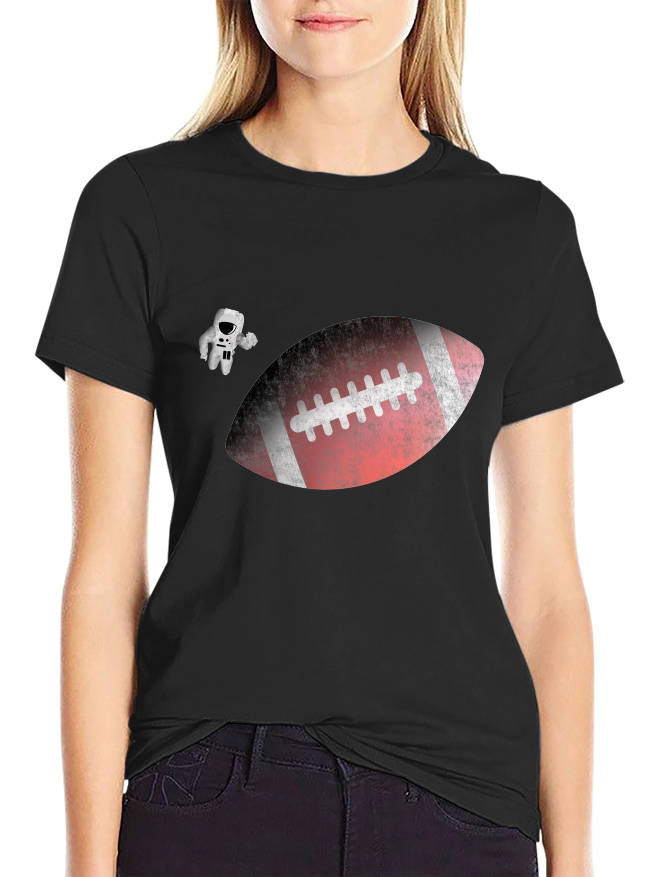 Football in Space T-Shirt - Astronaut Graphic Tee