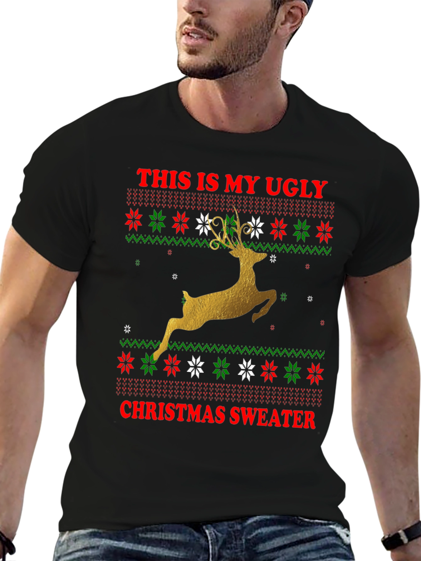 Ugly Christmas Sweater Deer Graphic Tee