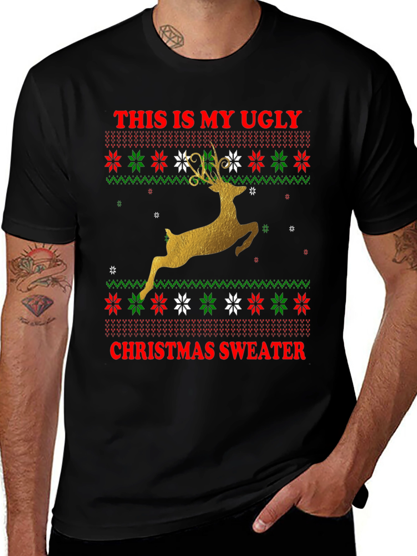 Ugly Christmas Sweater Deer Graphic Tee