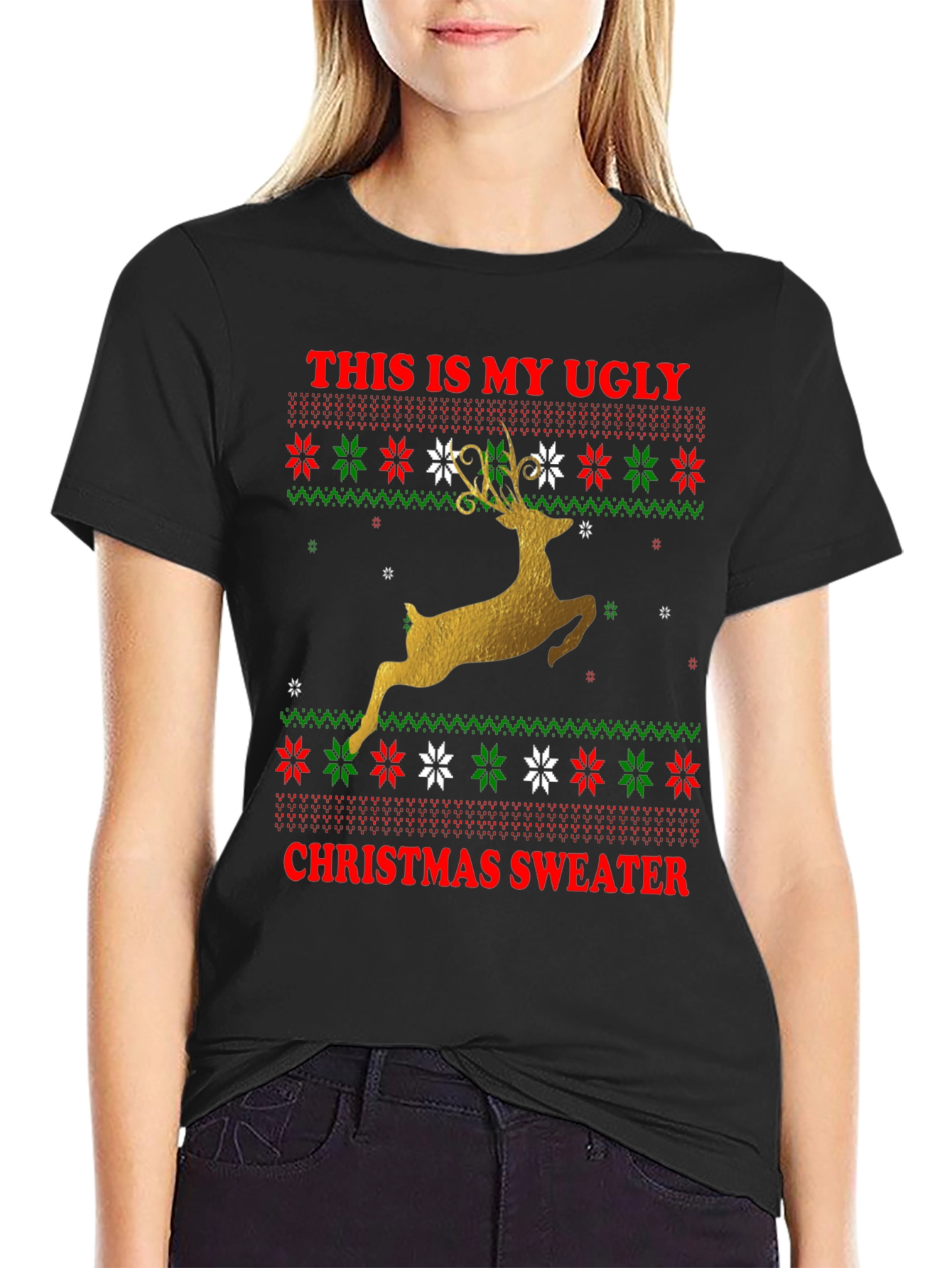 Ugly Christmas Sweater Deer Graphic Tee