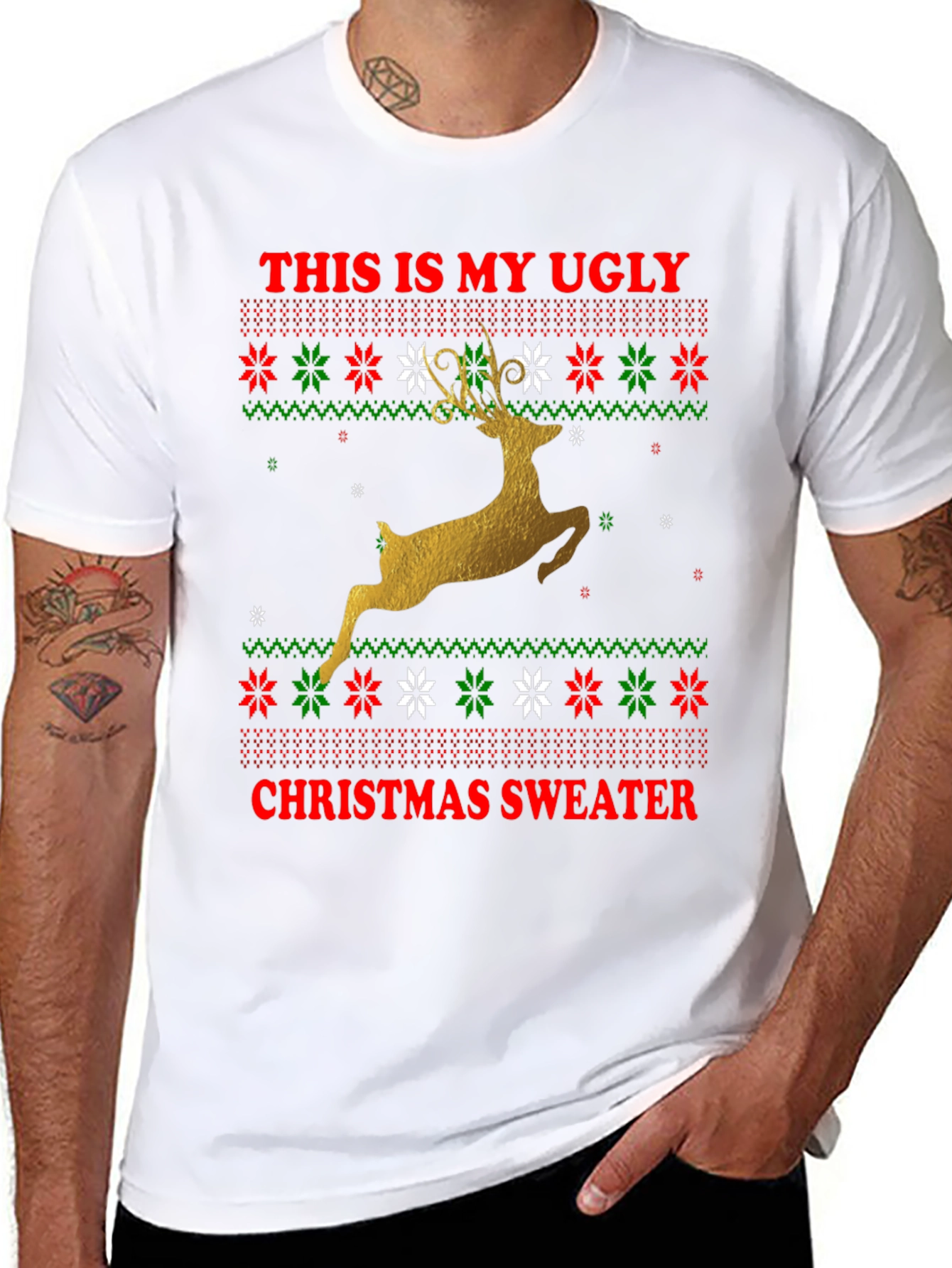 Ugly Christmas Sweater Deer Graphic Tee