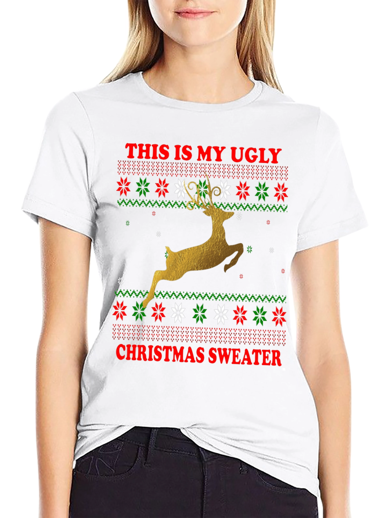Ugly Christmas Sweater Deer Graphic Tee