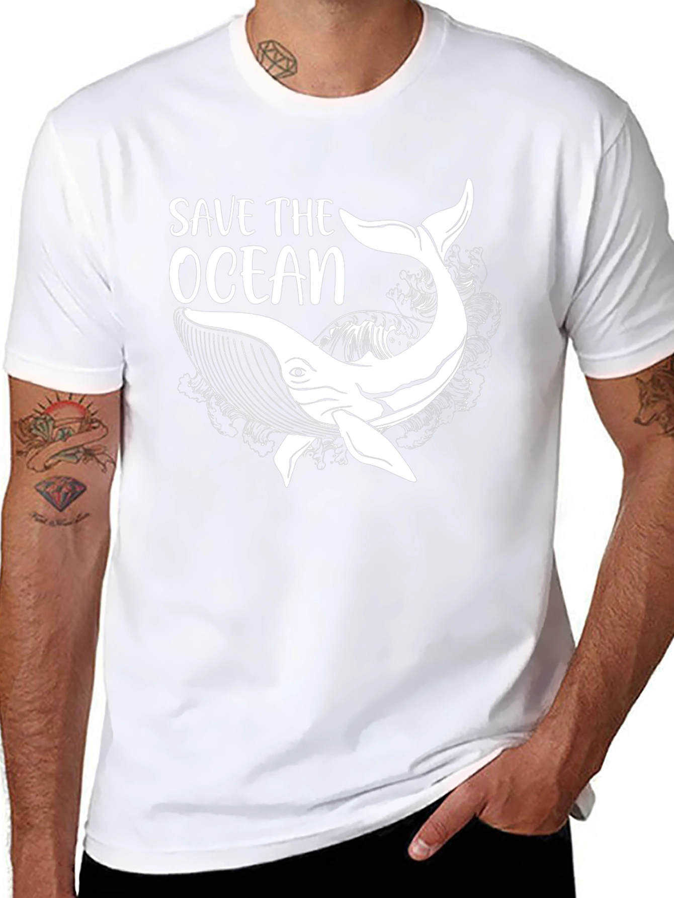 Save the Ocean Whale Graphic T-Shirt - Black