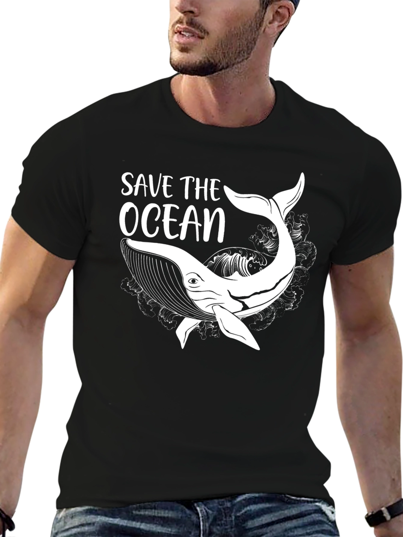 Save the Ocean Whale Graphic T-Shirt - Black