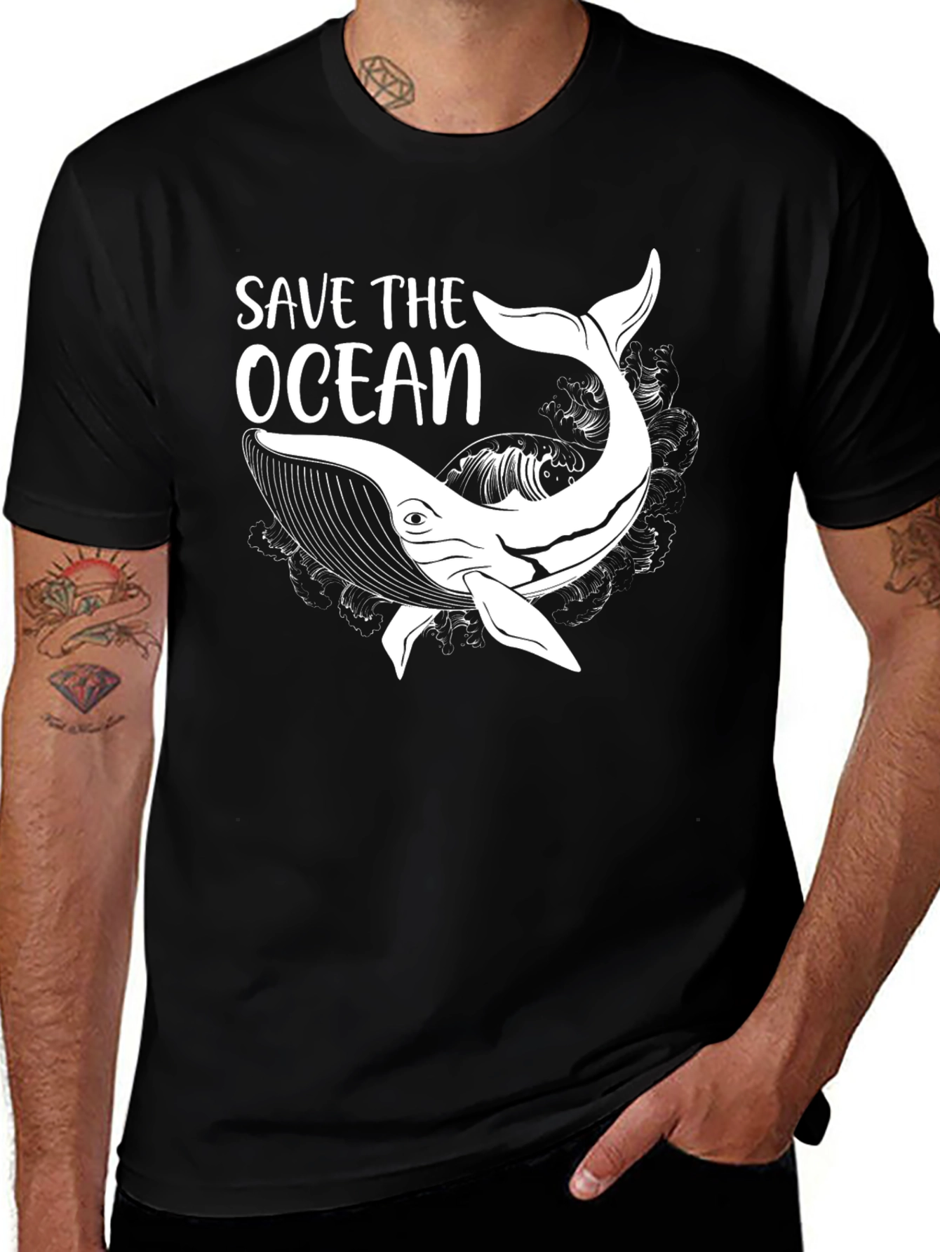 Save the Ocean Whale Graphic T-Shirt - Black