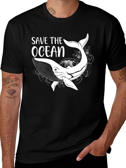 Save the Ocean Whale Graphic T-Shirt - Black
