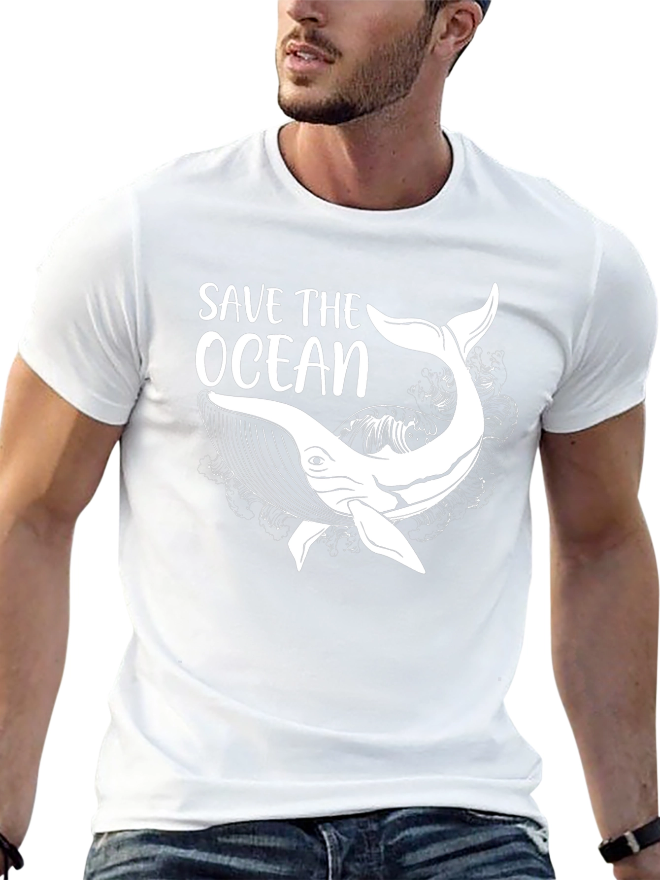 Save the Ocean Whale Graphic T-Shirt - Black