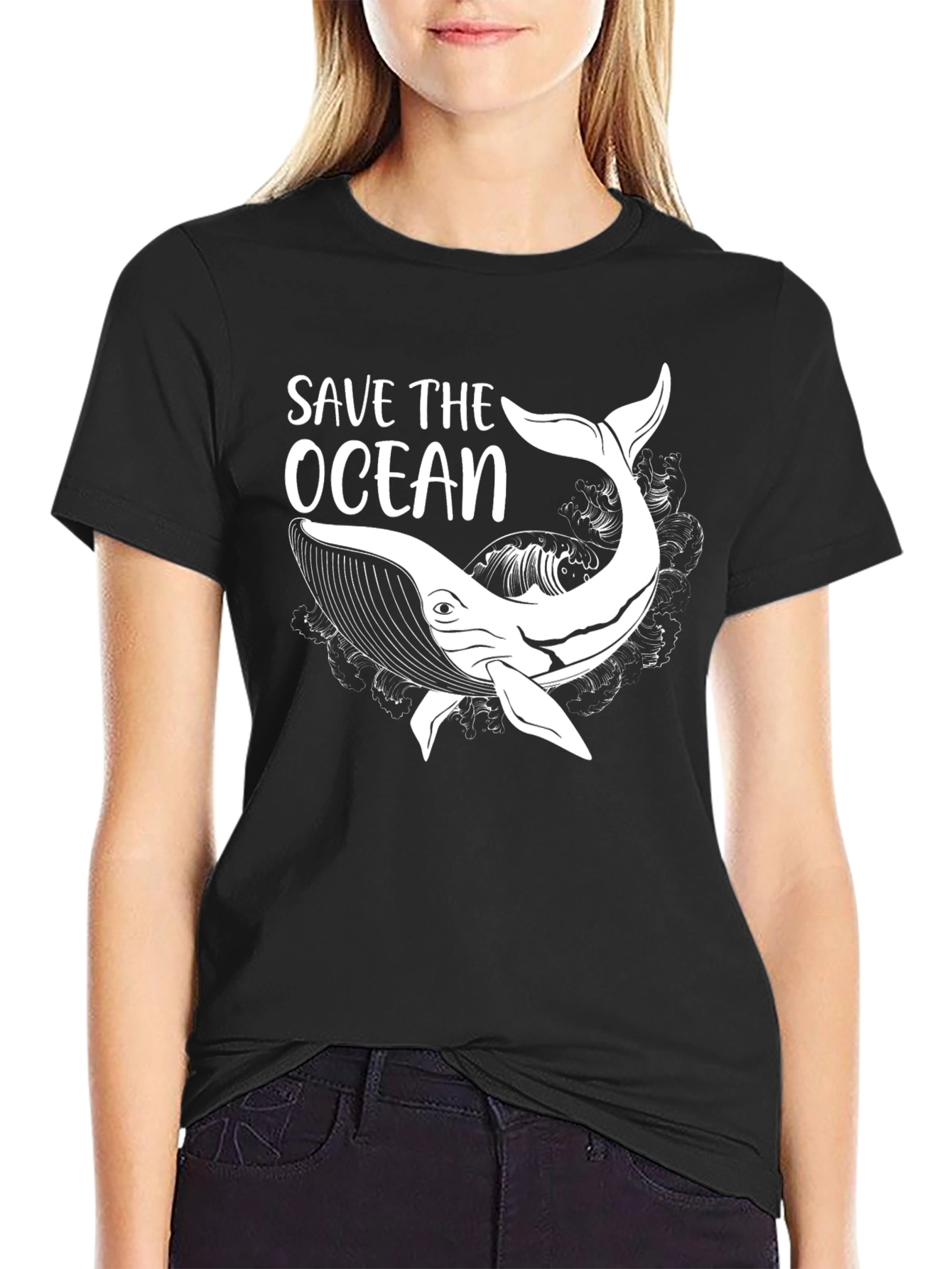Save the Ocean Whale Graphic T-Shirt - Black