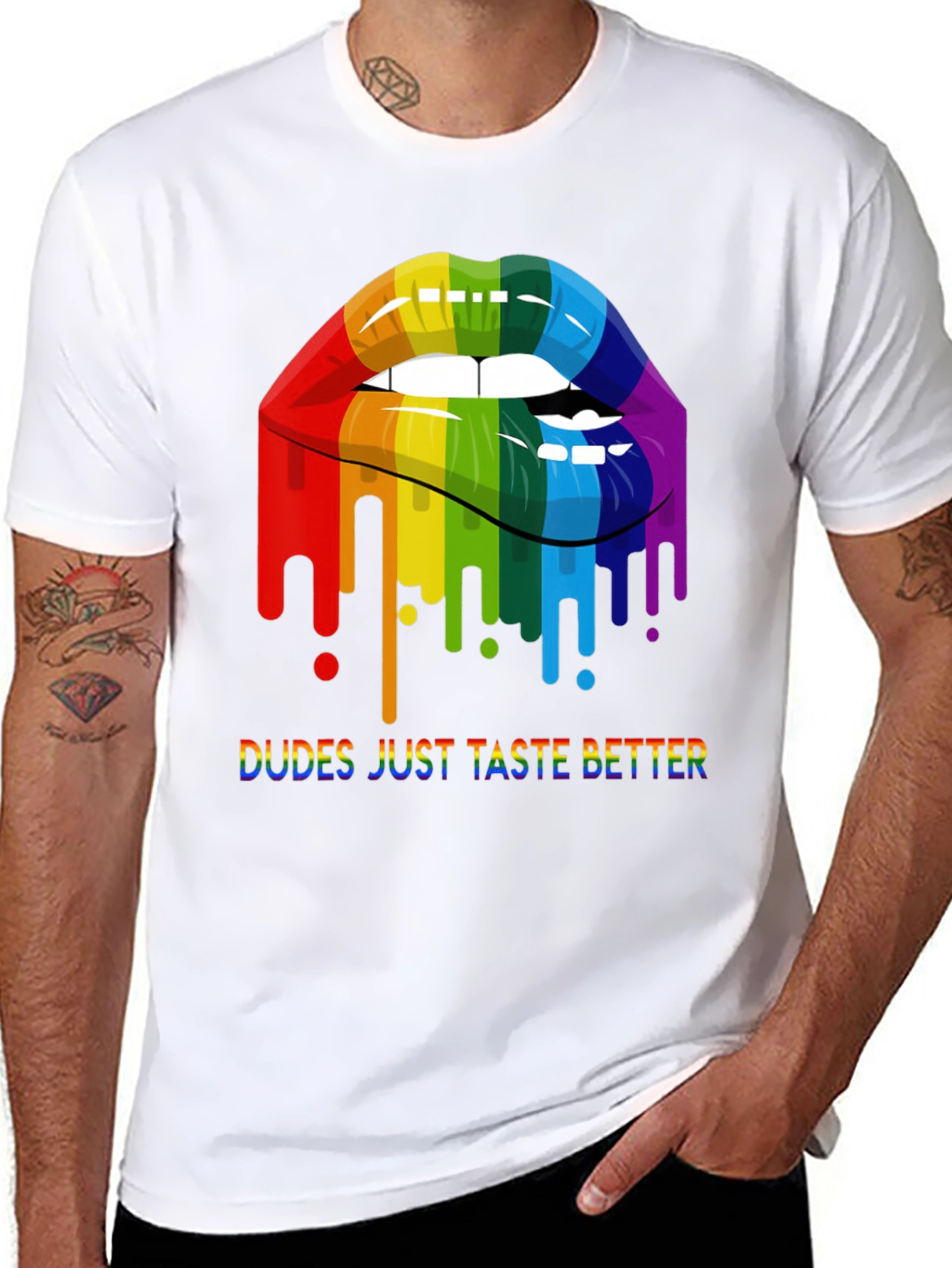 Rainbow Lips Dudes Just Taste Better Graphic Tee